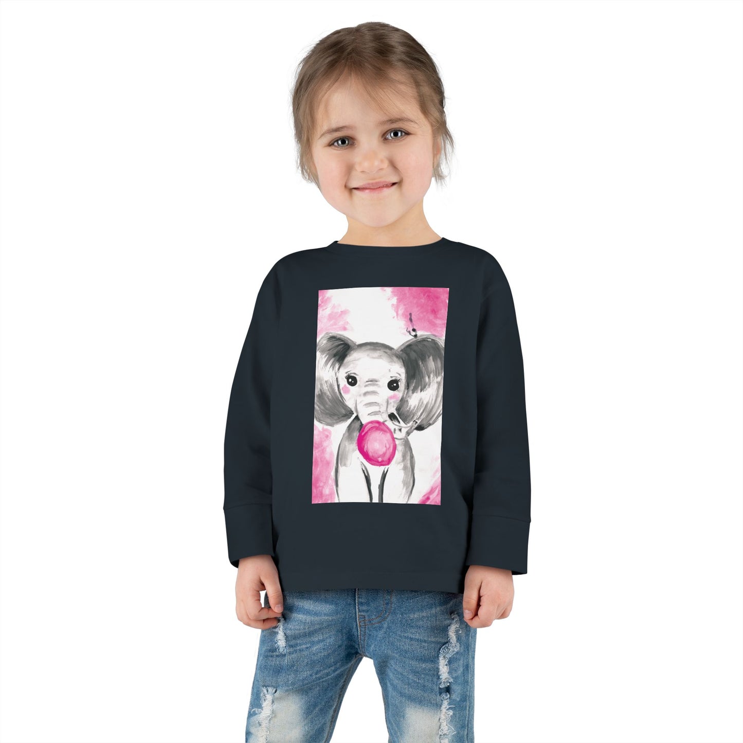 Little Elephant with pink bubblegum without AI - Toddler Long Sleeve Tee