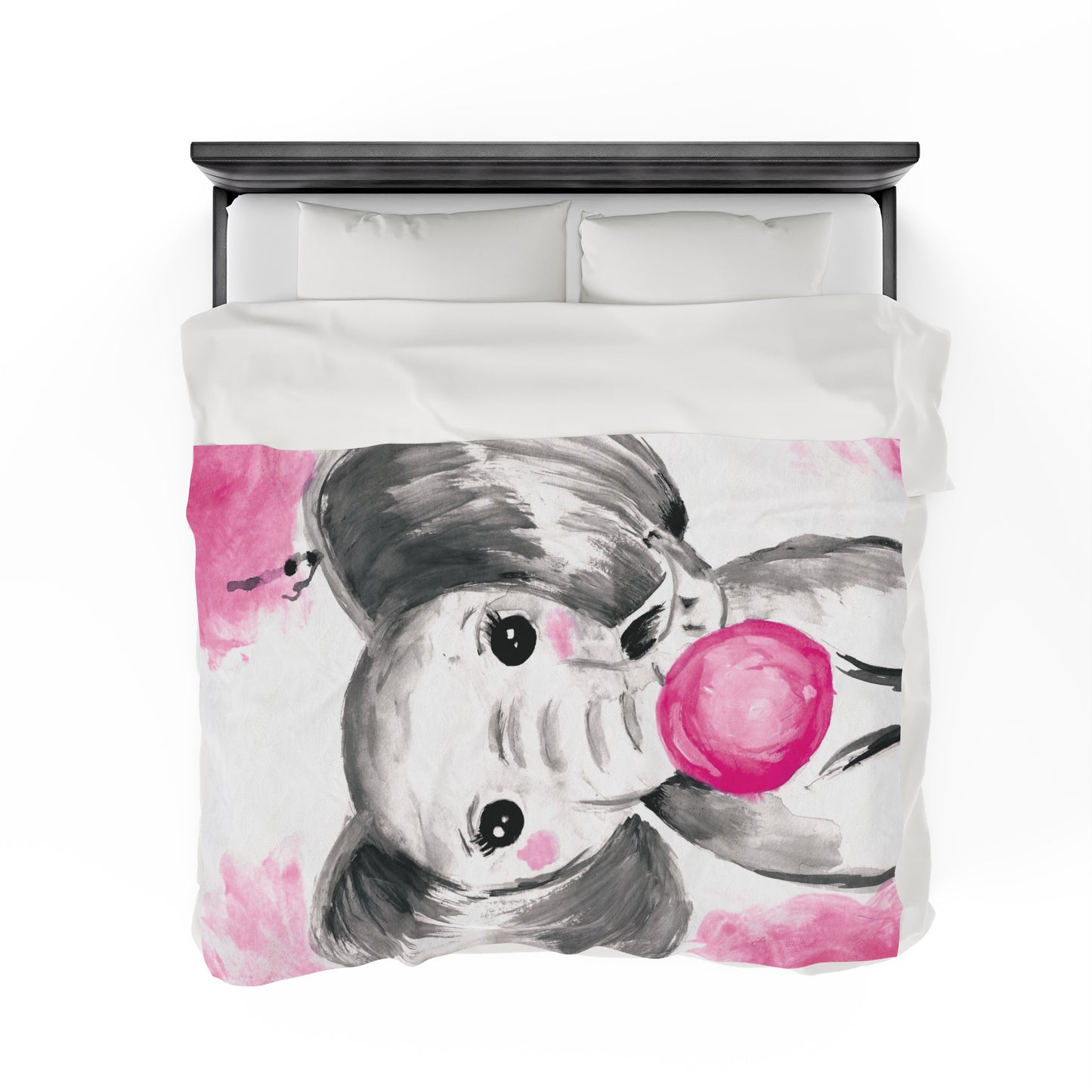 Little Elephant with pink bubblegum without AI - Velveteen Plush Blanket