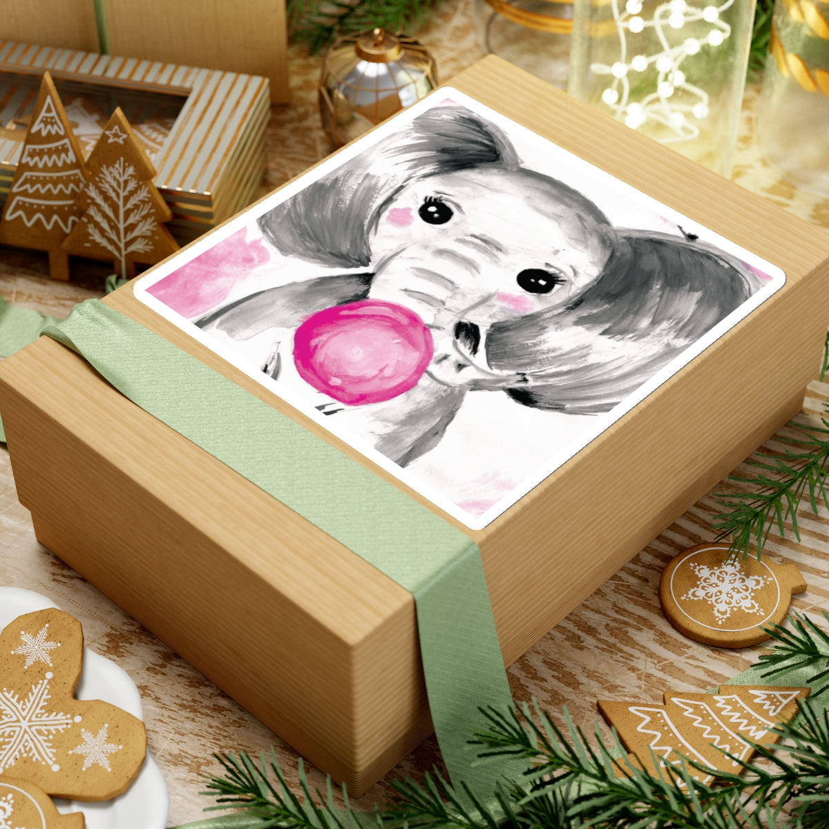 Little Elephant with pink bubblegum without AI - Kiss-Cut Stickers