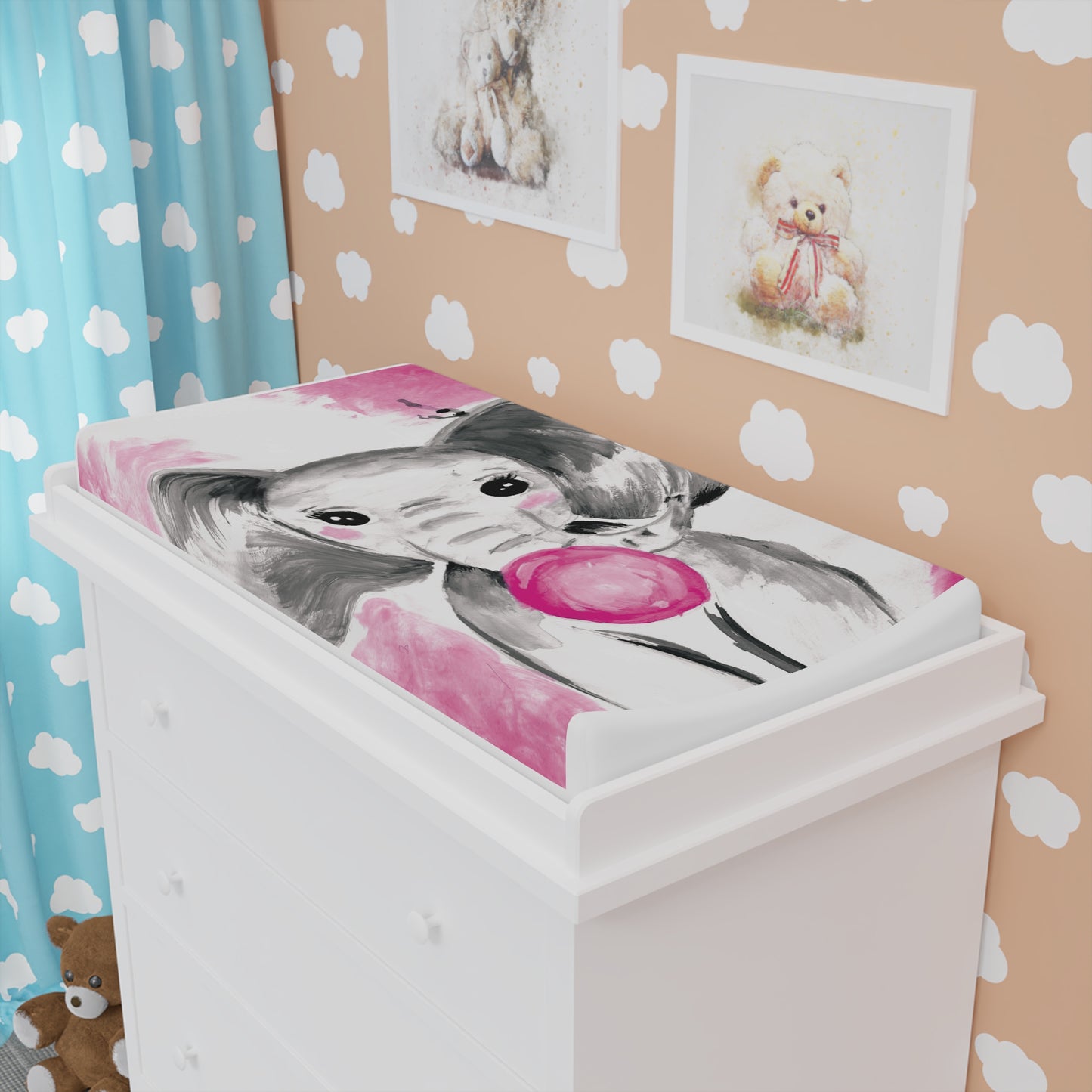 Little Elephant with pink bubblegum without AI - Baby Changing Pad Cover