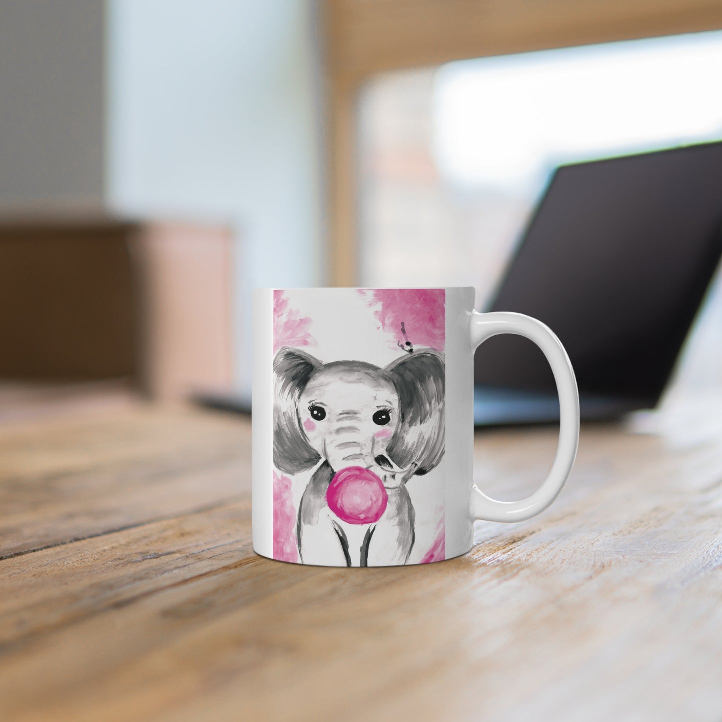 Little Elephant with pink bubblegum without AI - Mug 11oz