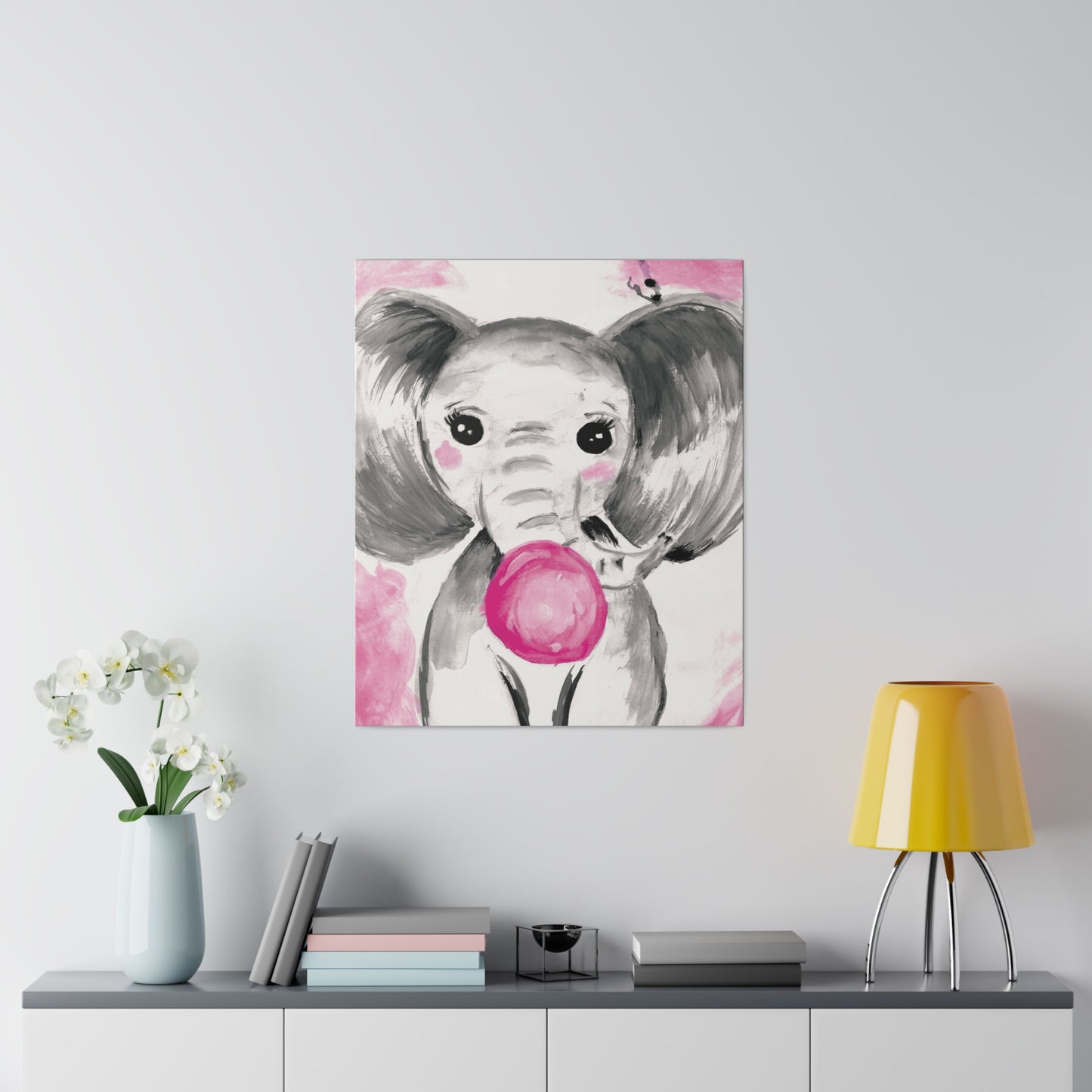 Little Elephant with pink bubblegum without AI - Matte Canvas, Stretched, 0.75"