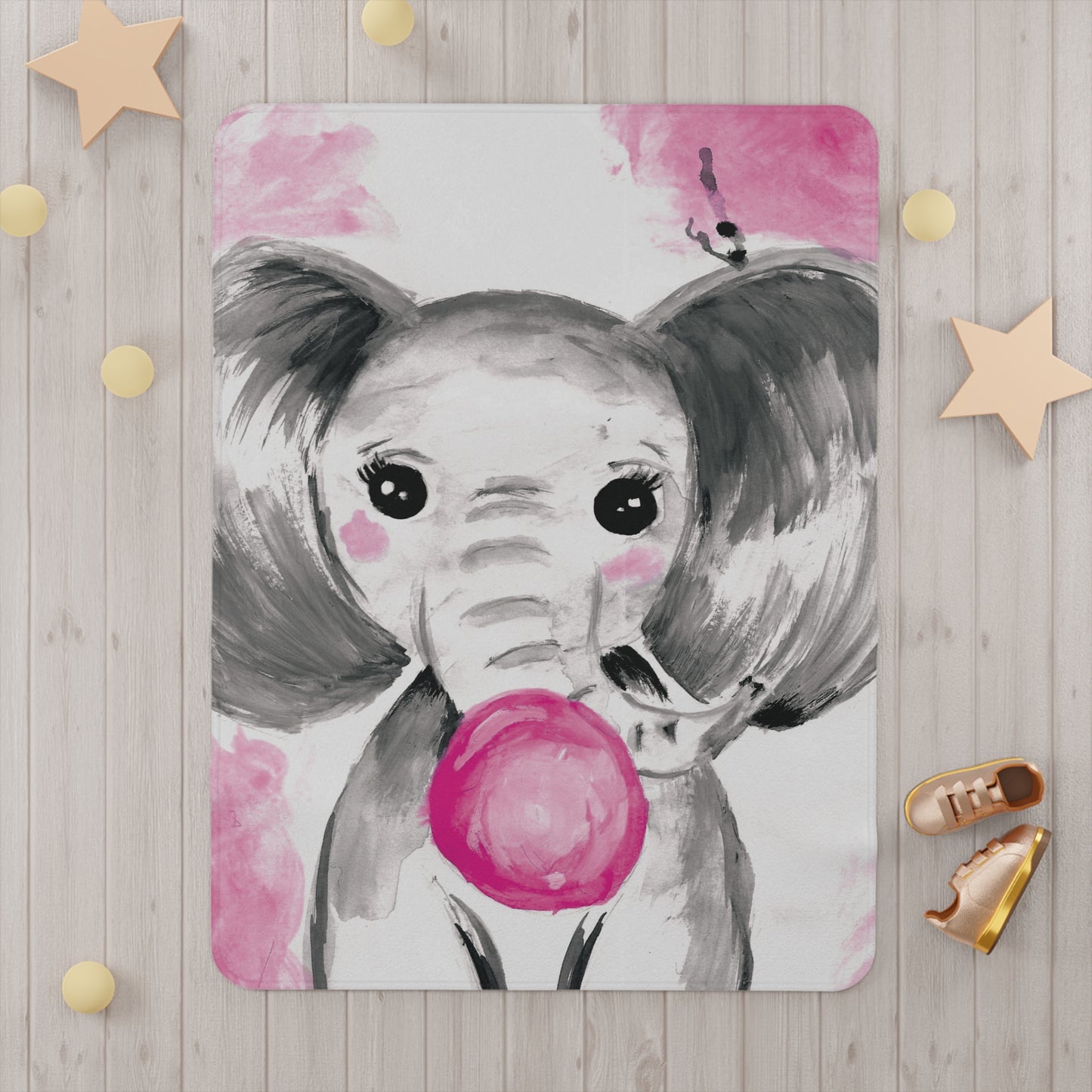 Little Elephant with pink bubblegum without AI - Toddler Blanket