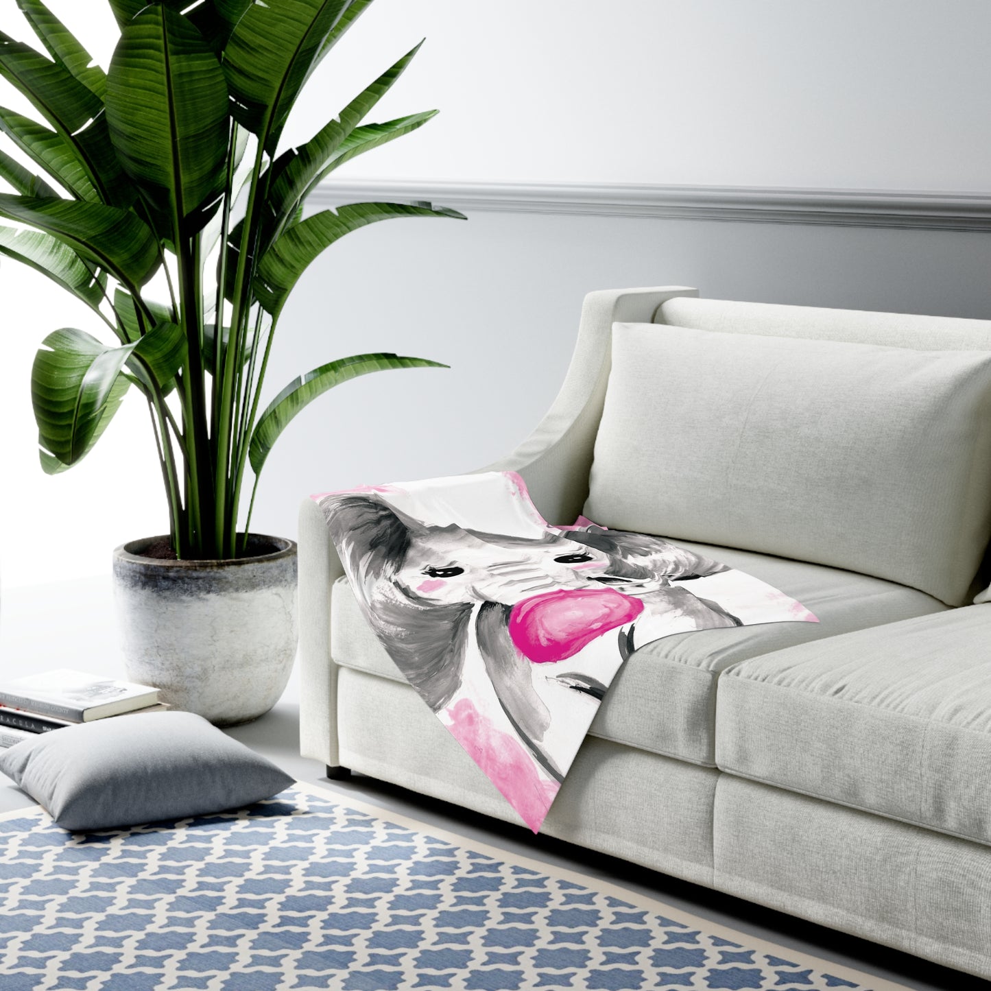 Little Elephant with pink bubblegum without AI - Baby Swaddle Blanket