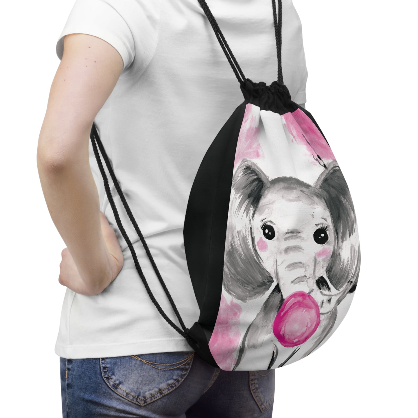 Little Elephant with pink bubblegum without AI - Drawstring Bag