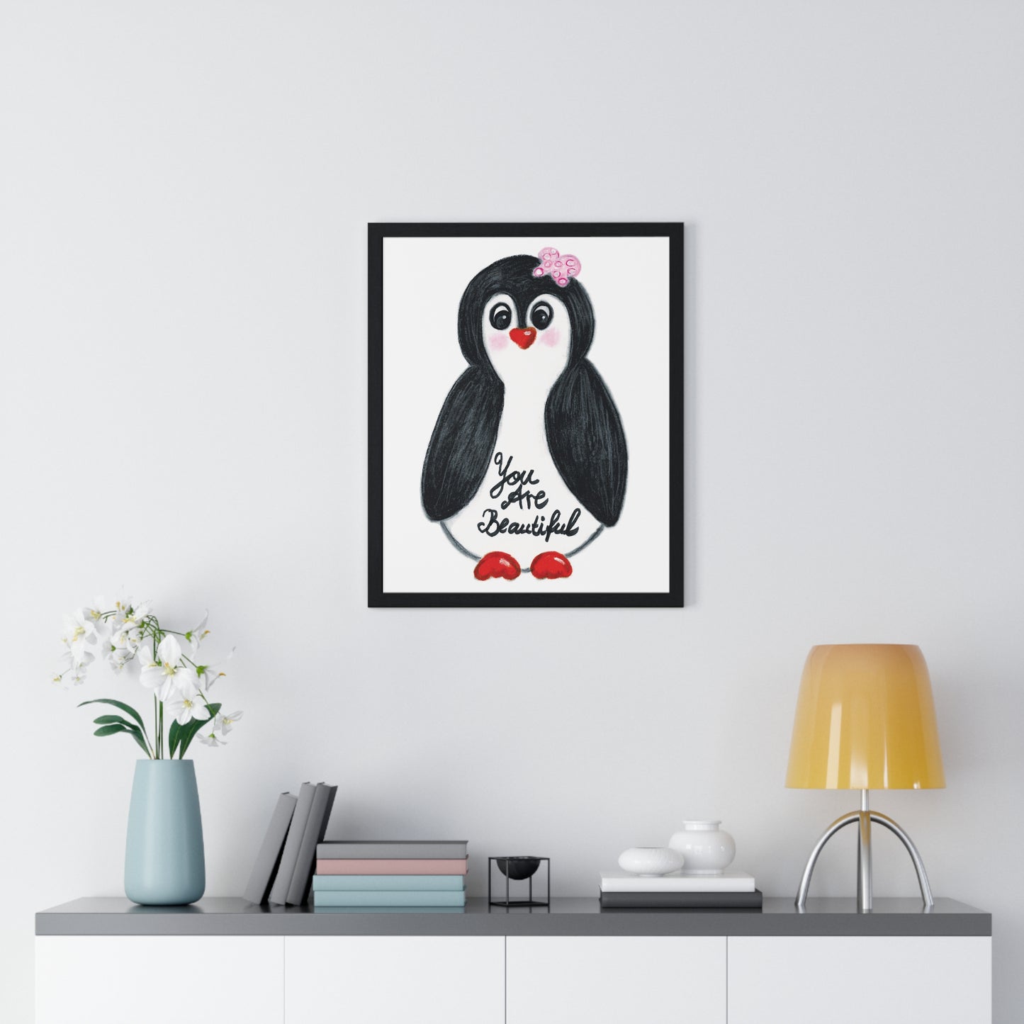 Little penguin beautiful - Vertical Framed Poster