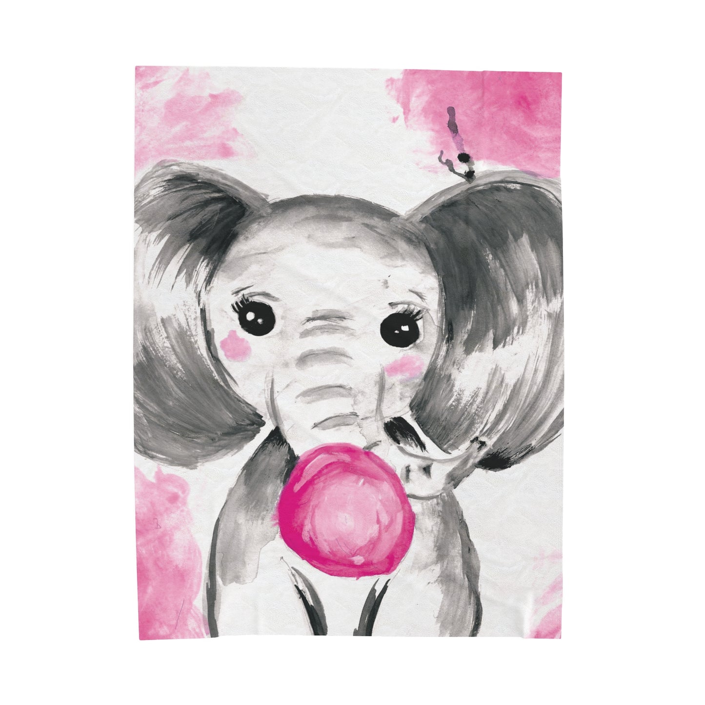 Little Elephant with pink bubblegum without AI - Velveteen Plush Blanket