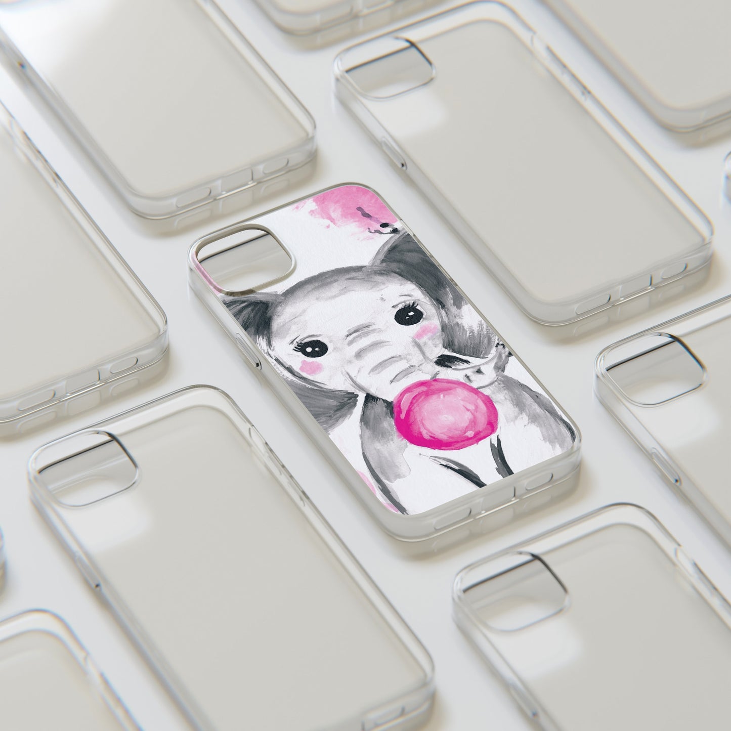 Little Elephant with pink bubblegum without AI - Soft Phone Cases