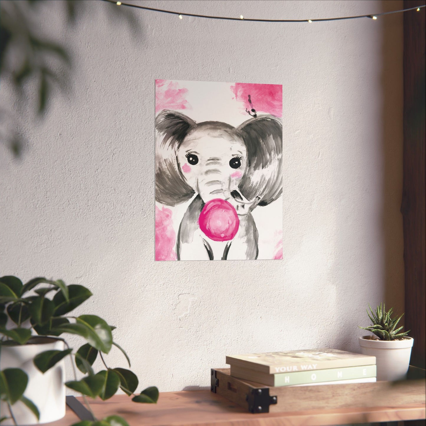 Little Elephant with pink bubblegum without AI - Matte Vertical Posters