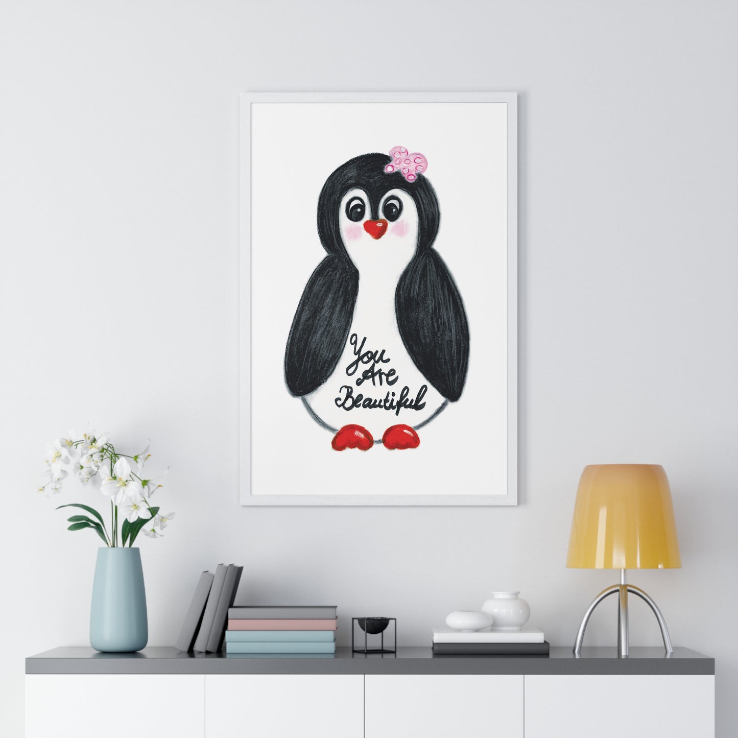 Little penguin beautiful - Vertical Framed Poster