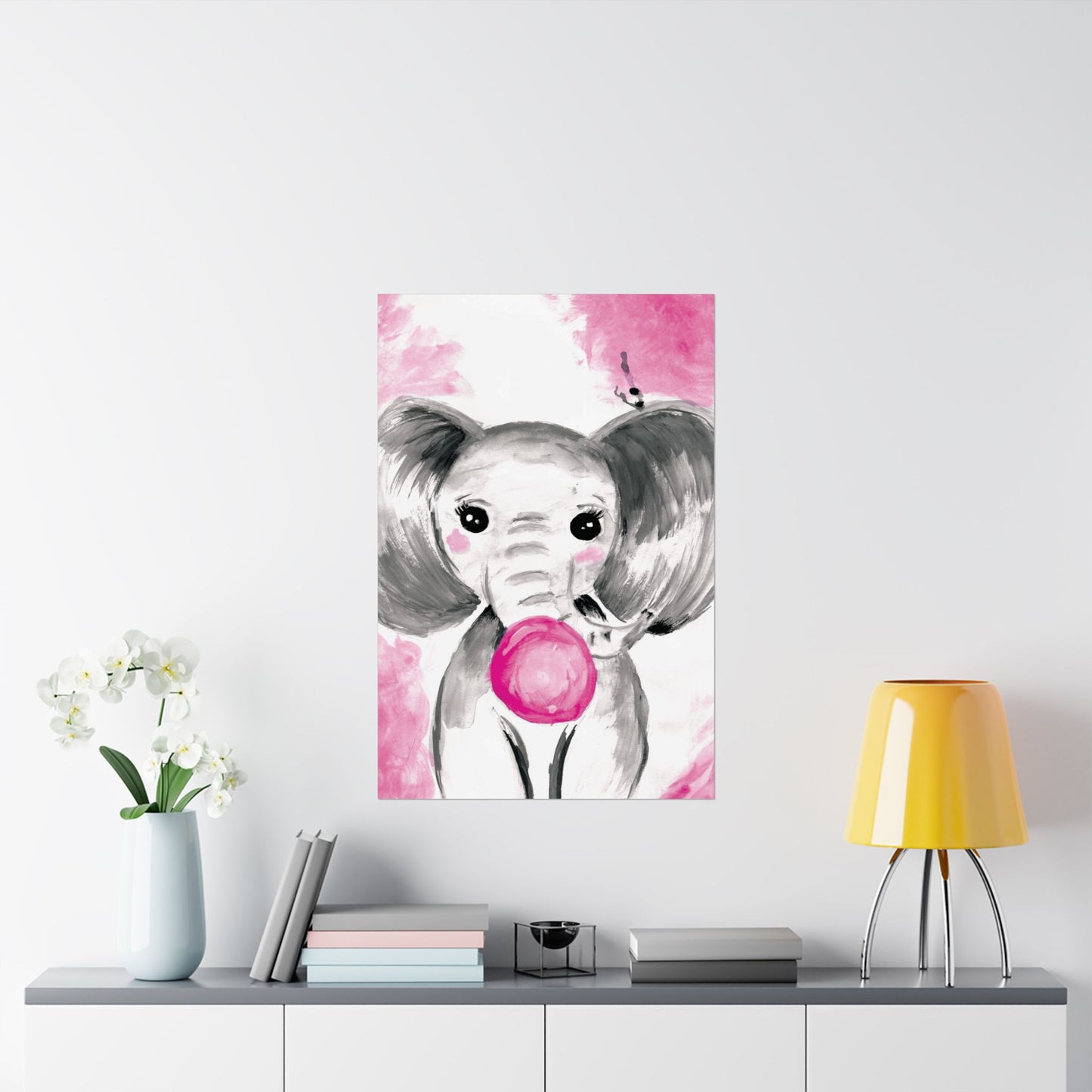 Little Elephant with pink bubblegum without AI - Matte Vertical Posters