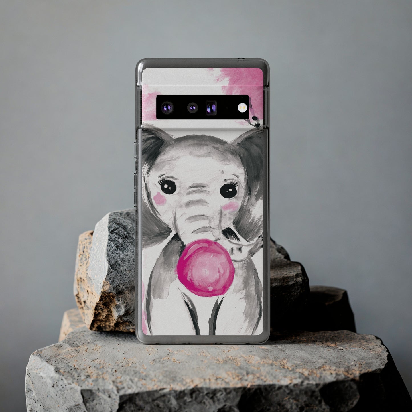 Little Elephant with pink bubblegum without AI - Soft Phone Cases