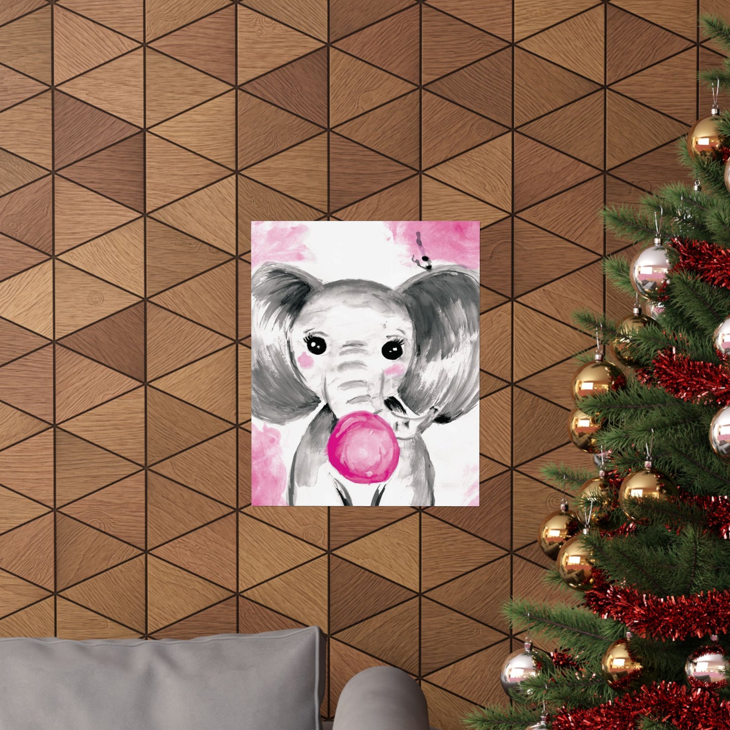 Little Elephant with pink bubblegum without AI - Matte Vertical Posters