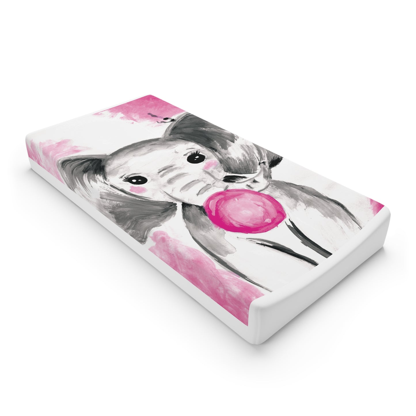 Little Elephant with pink bubblegum without AI - Baby Changing Pad Cover