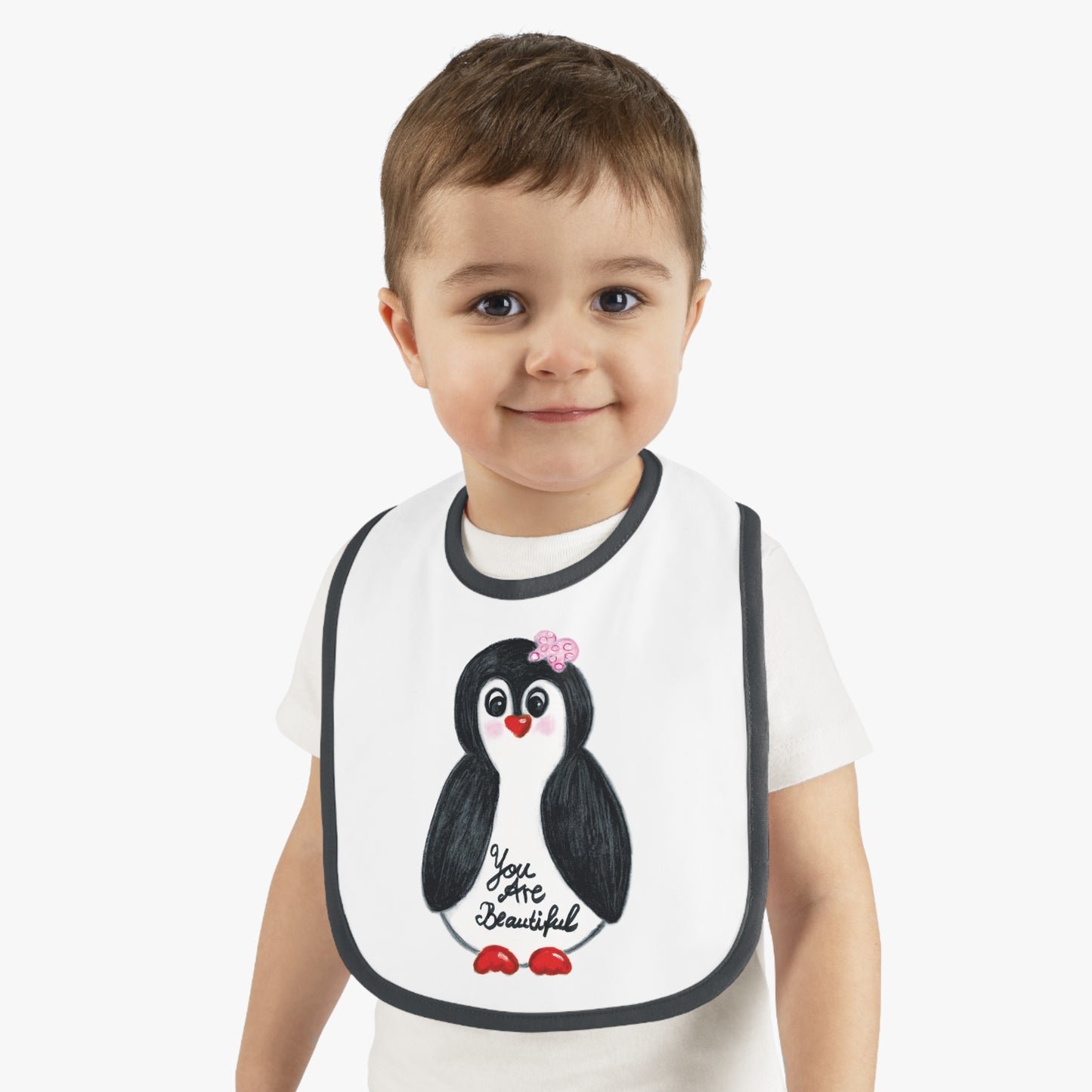 Little penguin beautiful - Baby Contrast Trim Jersey Bib