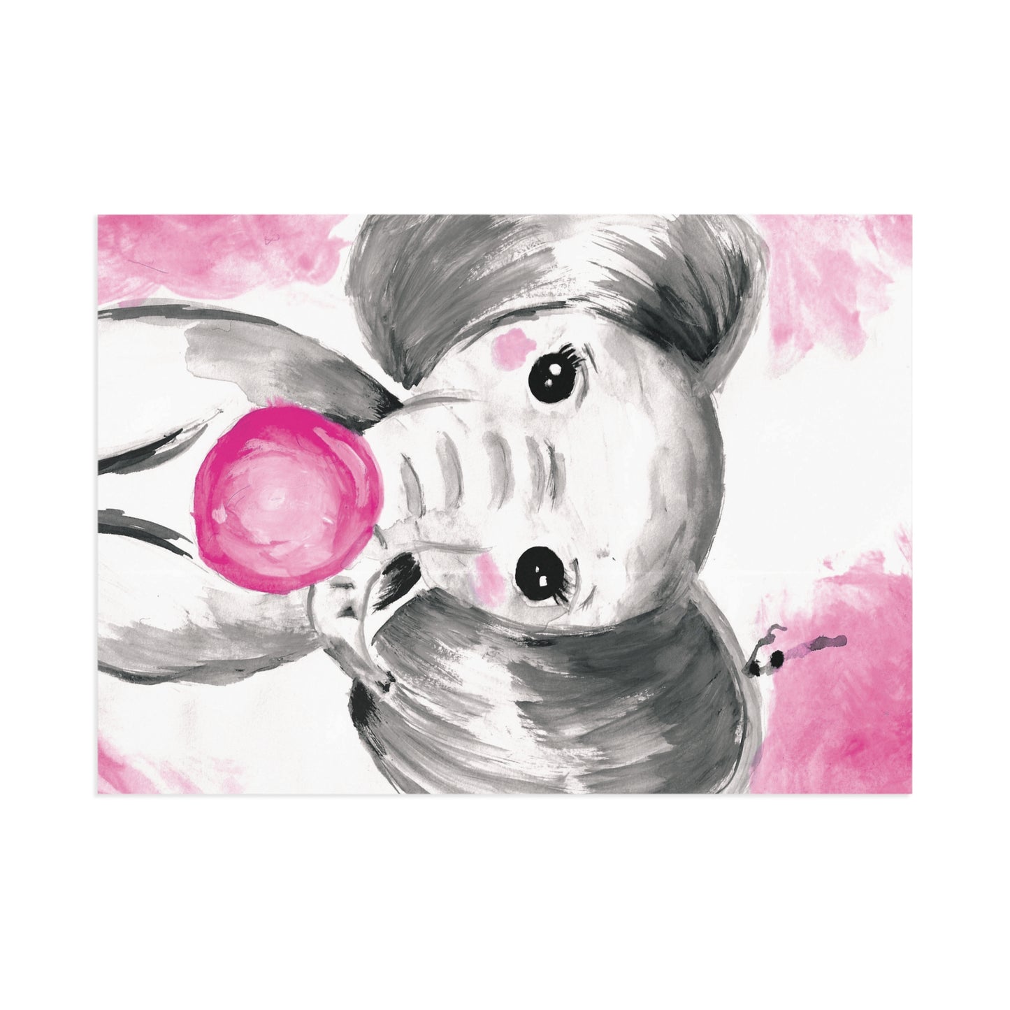 Little Elephant with pink bubblegum without AI - Fine Art Postcards
