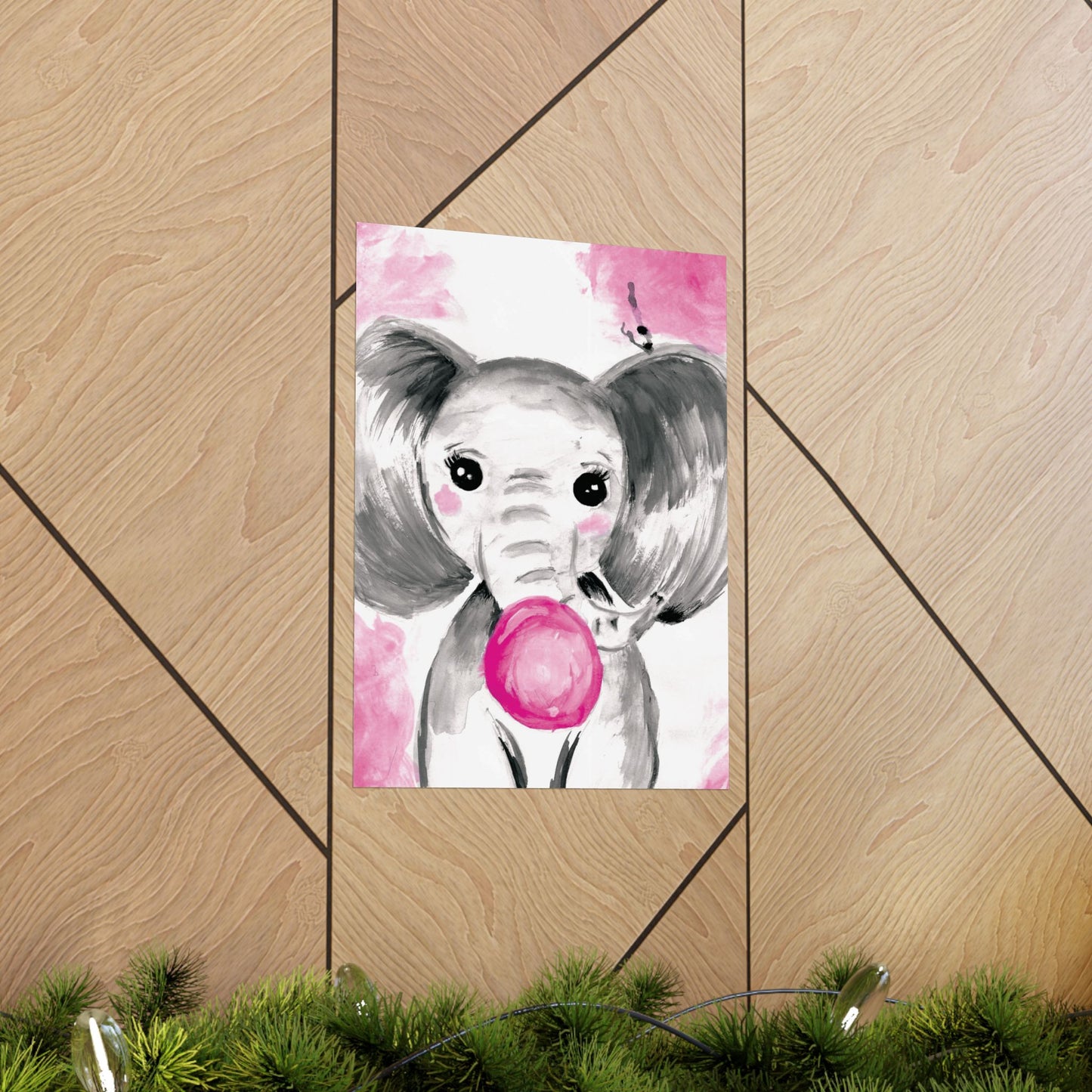 Little Elephant with pink bubblegum without AI - Matte Vertical Posters