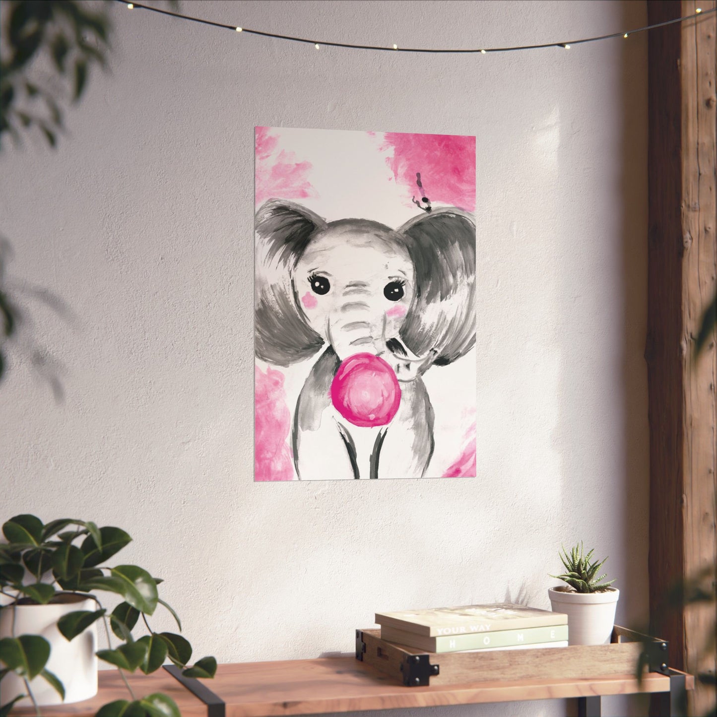 Little Elephant with pink bubblegum without AI - Matte Vertical Posters