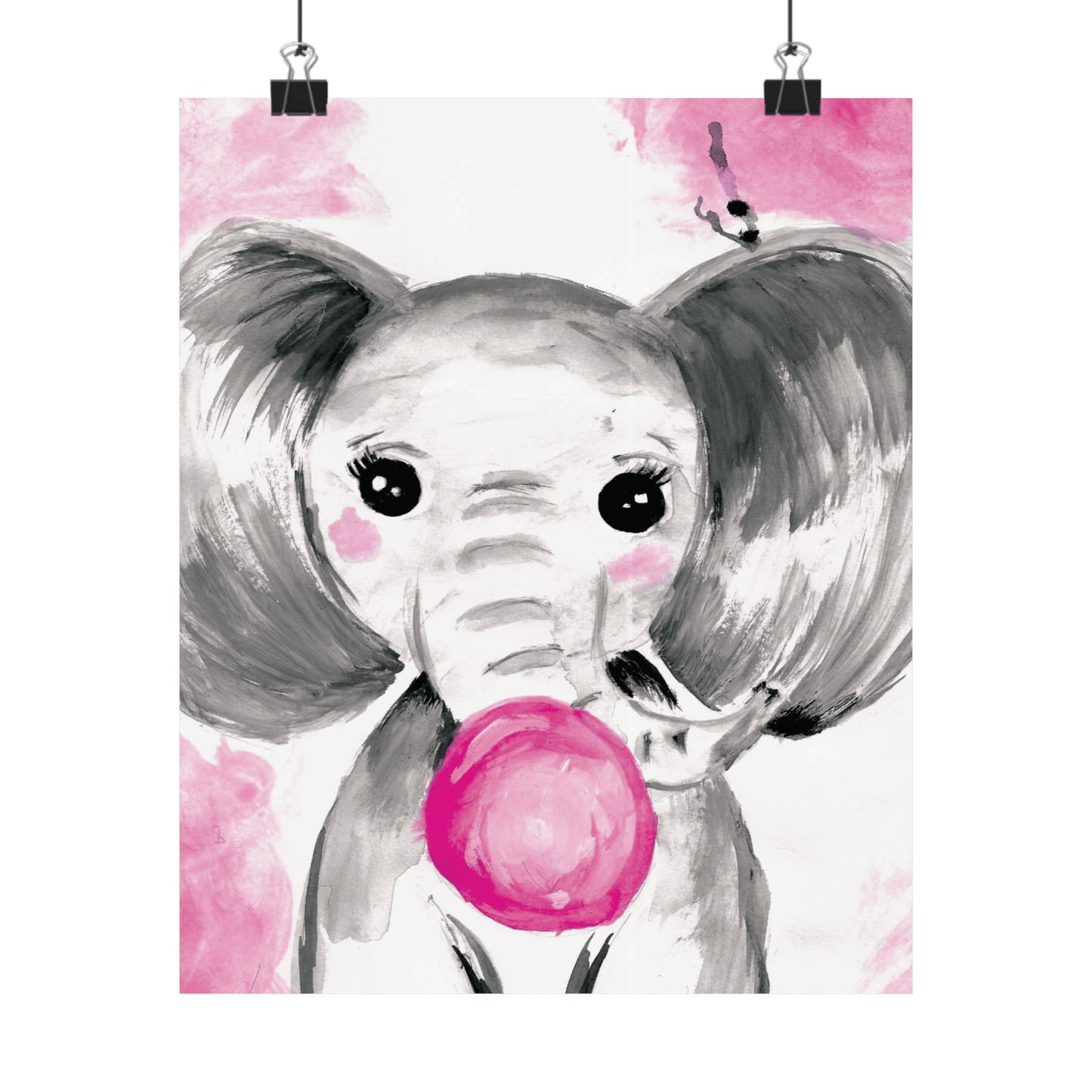 Little Elephant with pink bubblegum without AI - Matte Vertical Posters