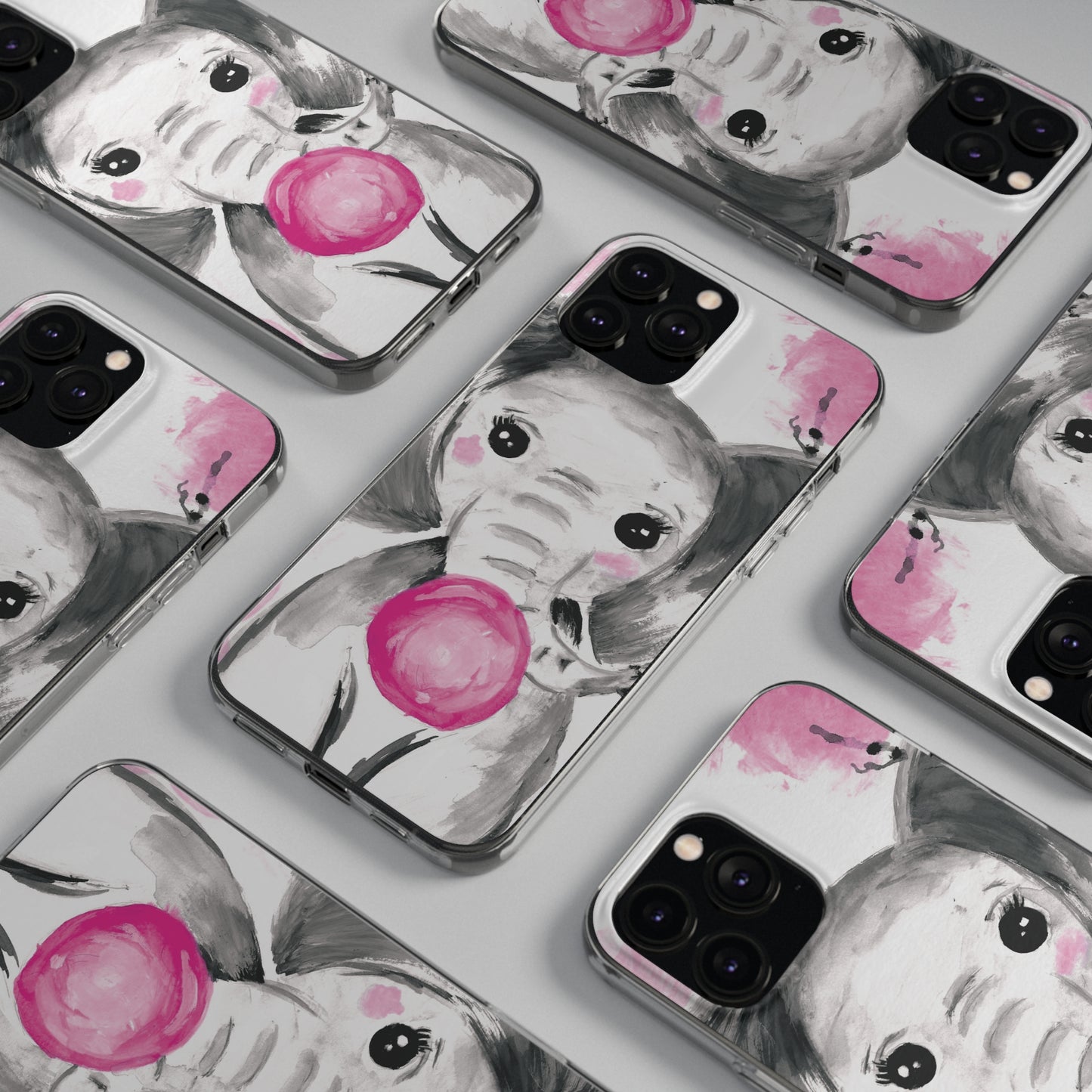 Little Elephant with pink bubblegum without AI - Soft Phone Cases