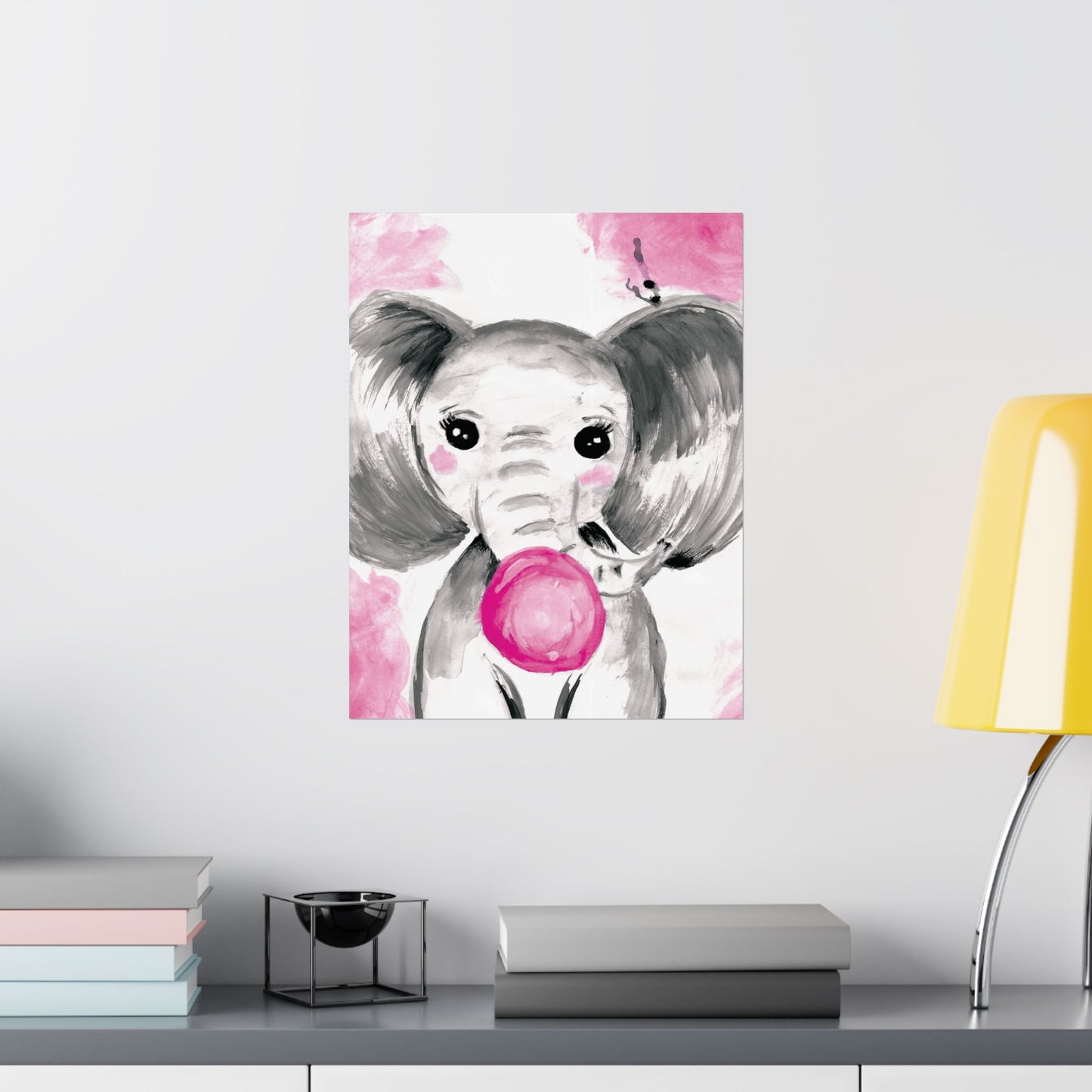 Little Elephant with pink bubblegum without AI - Matte Vertical Posters