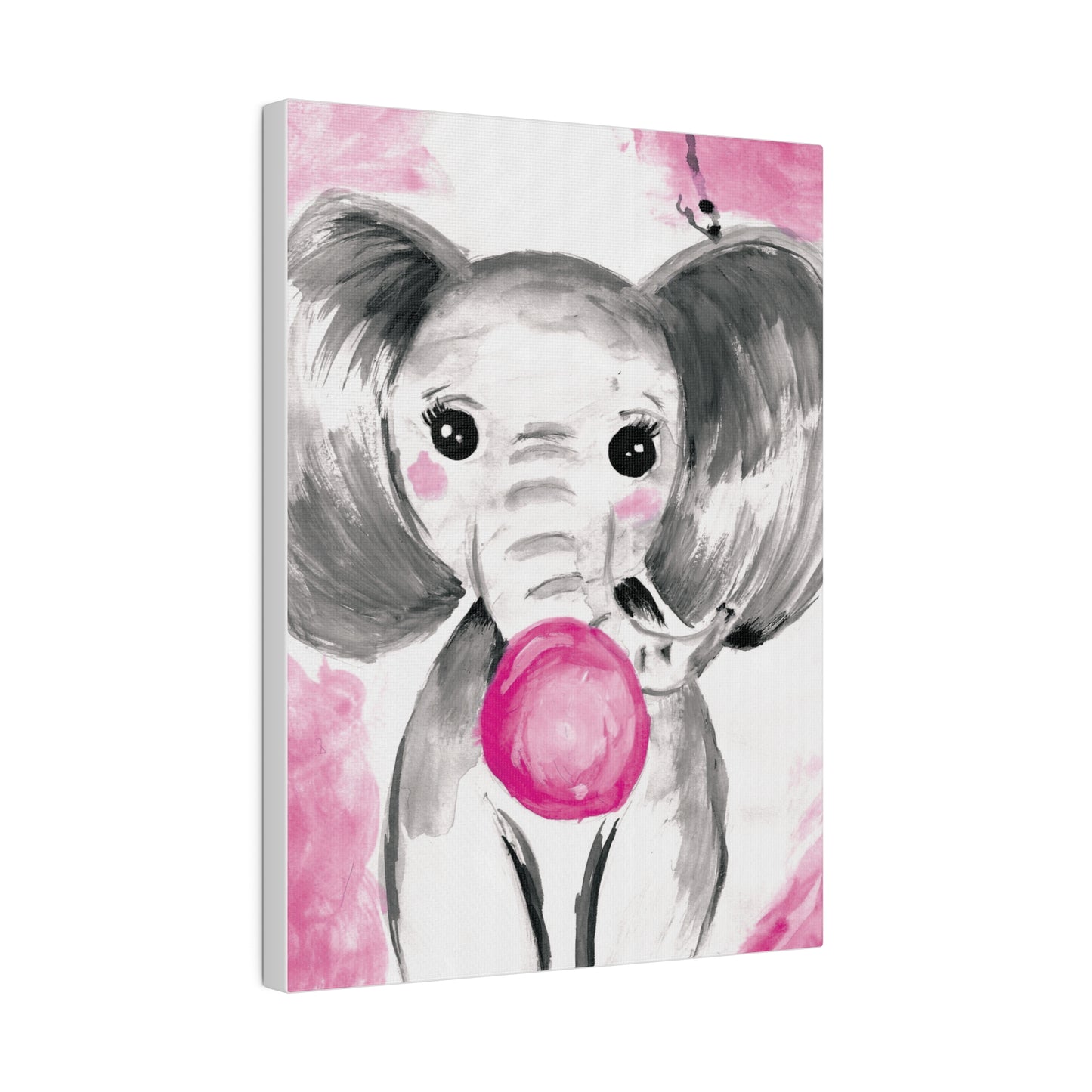Little Elephant with pink bubblegum without AI - Matte Canvas, Stretched, 0.75"