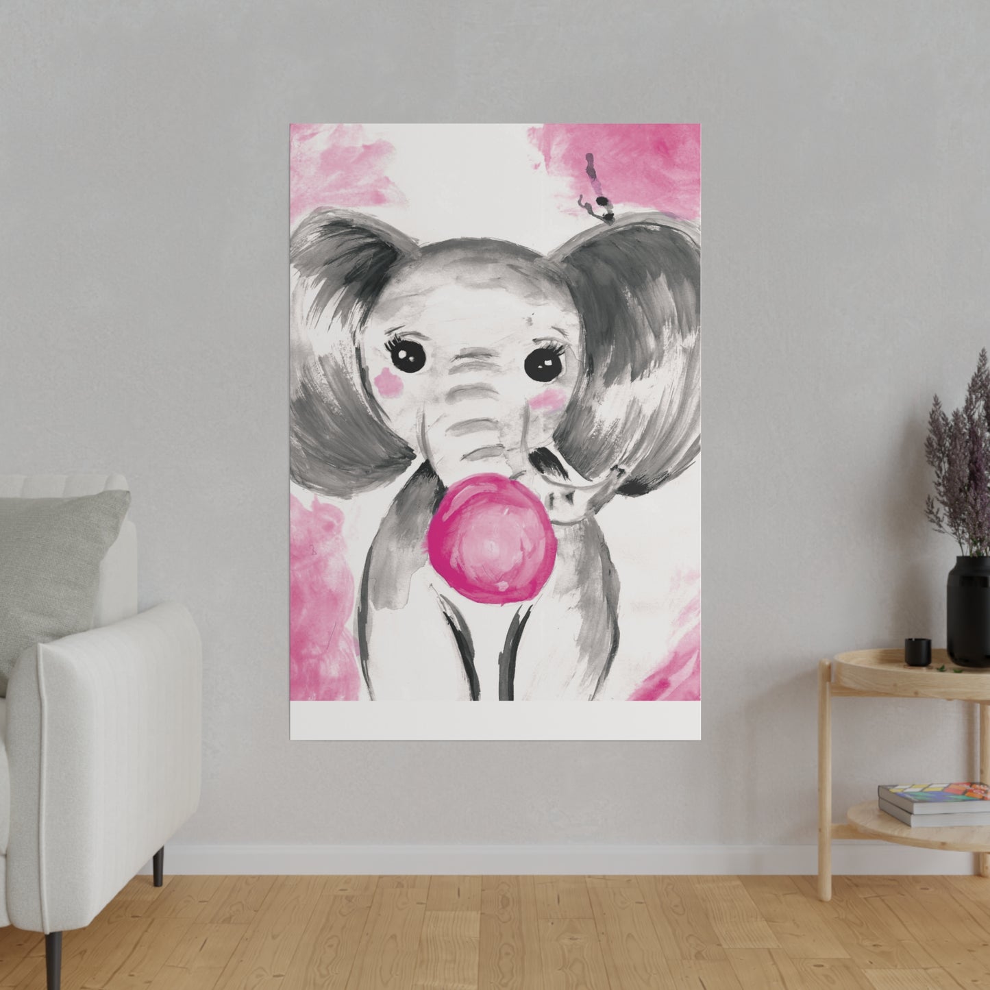 Little Elephant with pink bubblegum without AI - Matte Canvas, Stretched, 0.75"