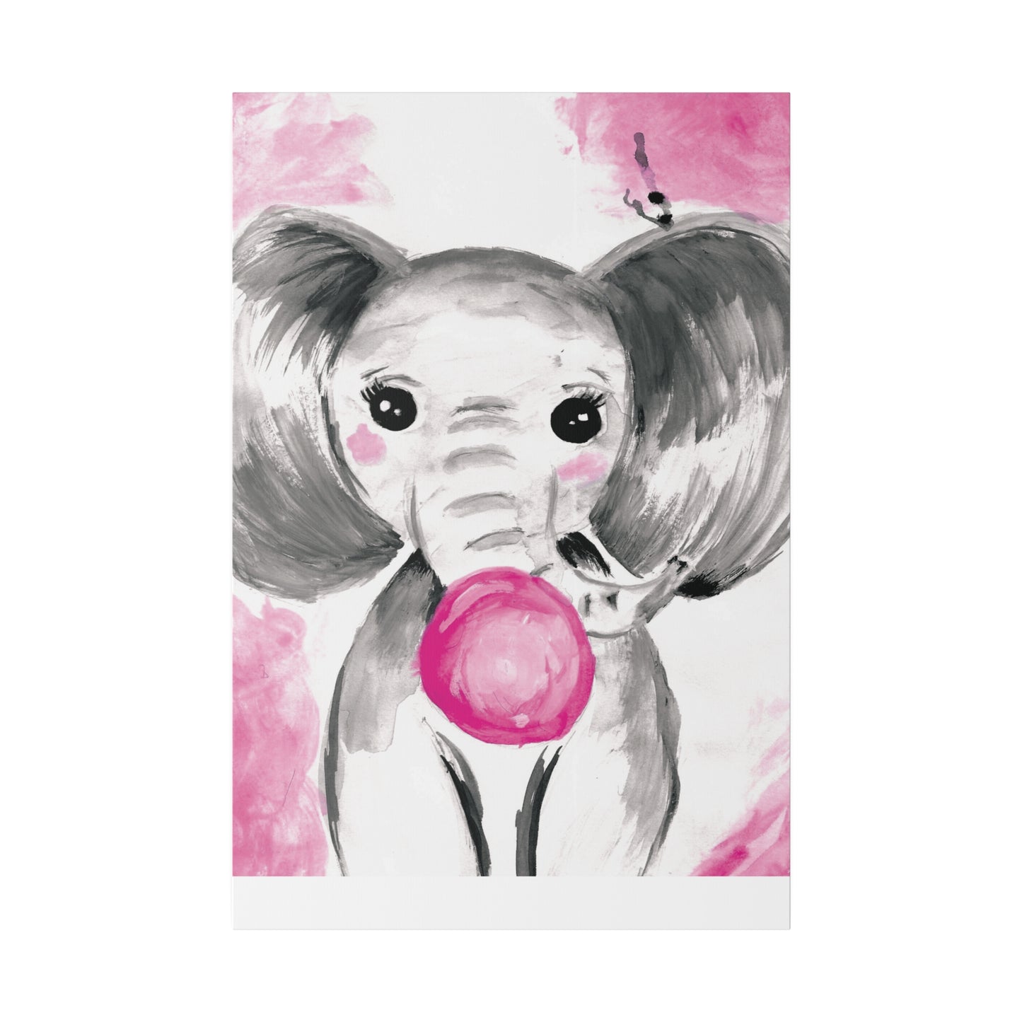 Little Elephant with pink bubblegum without AI - Matte Canvas, Stretched, 0.75"
