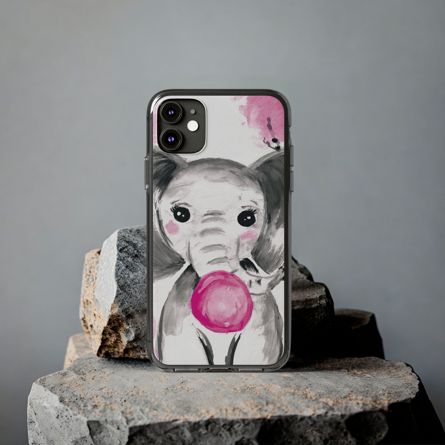 Little Elephant with pink bubblegum without AI - Soft Phone Cases