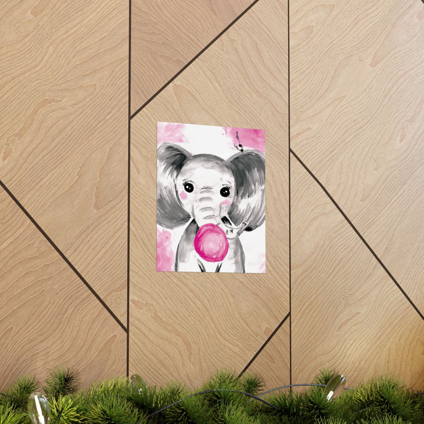 Little Elephant with pink bubblegum without AI - Matte Vertical Posters