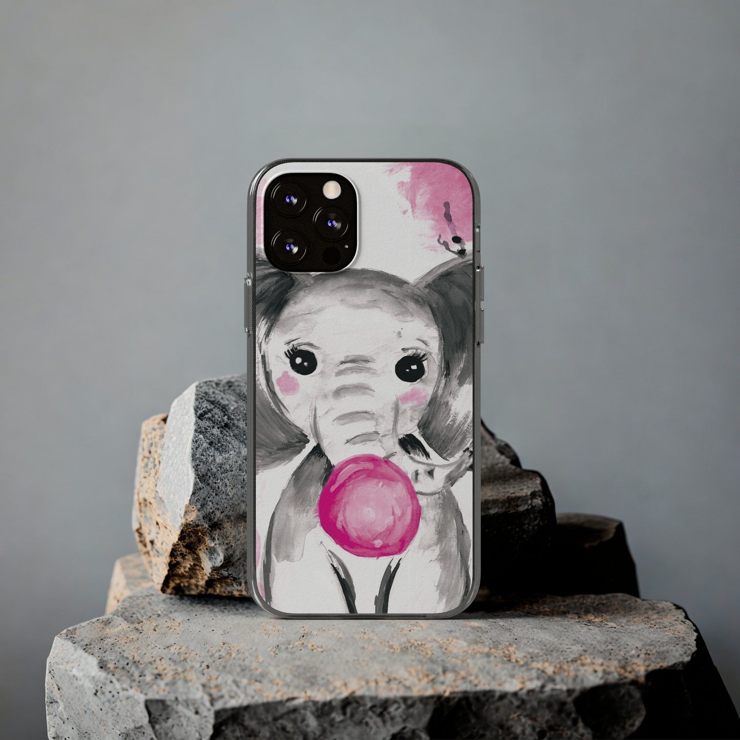 Little Elephant with pink bubblegum without AI - Soft Phone Cases