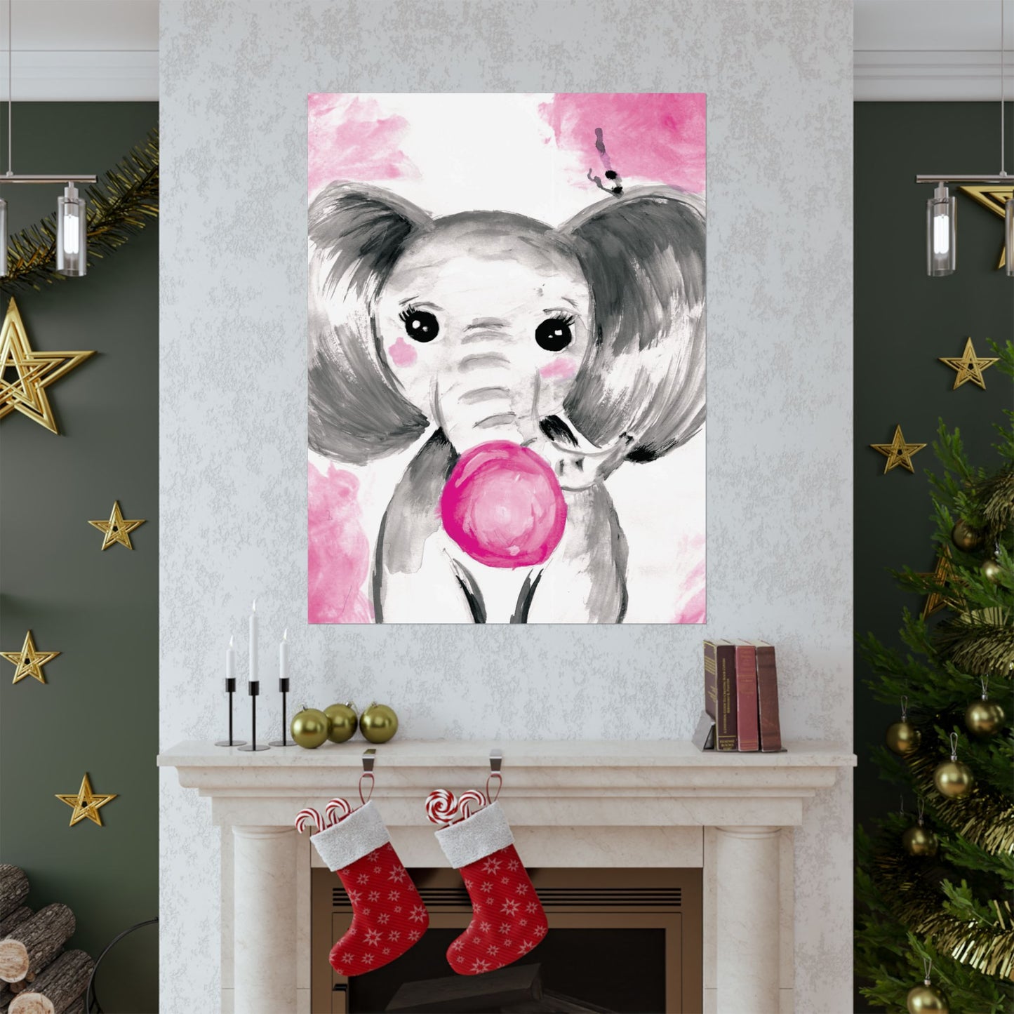 Little Elephant with pink bubblegum without AI - Matte Vertical Posters
