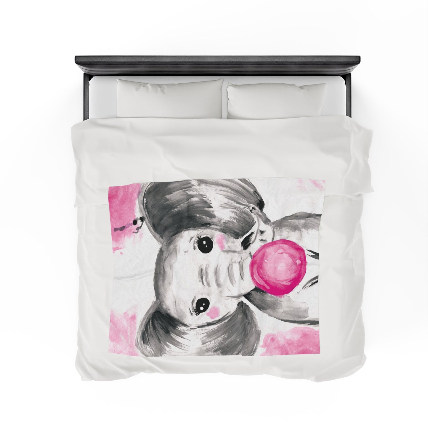 Little Elephant with pink bubblegum without AI - Velveteen Plush Blanket