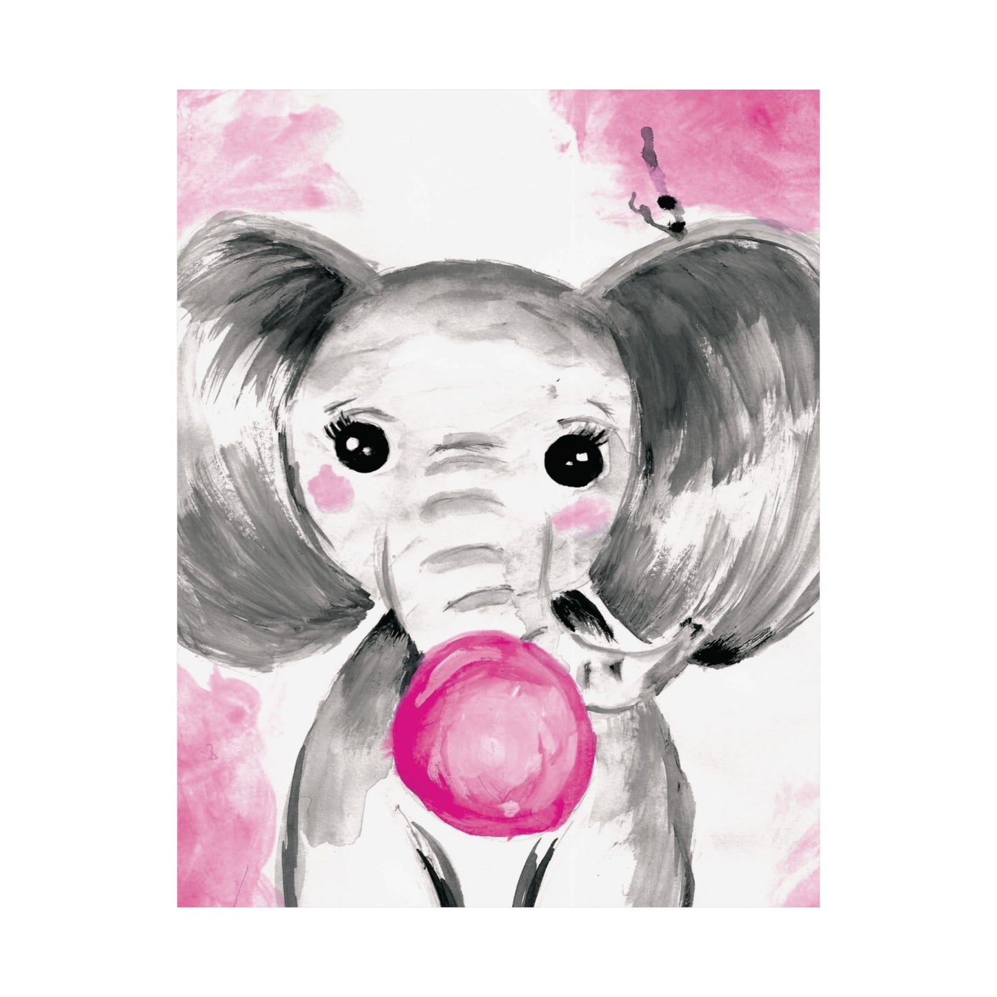 Little Elephant with pink bubblegum without AI - Matte Vertical Posters