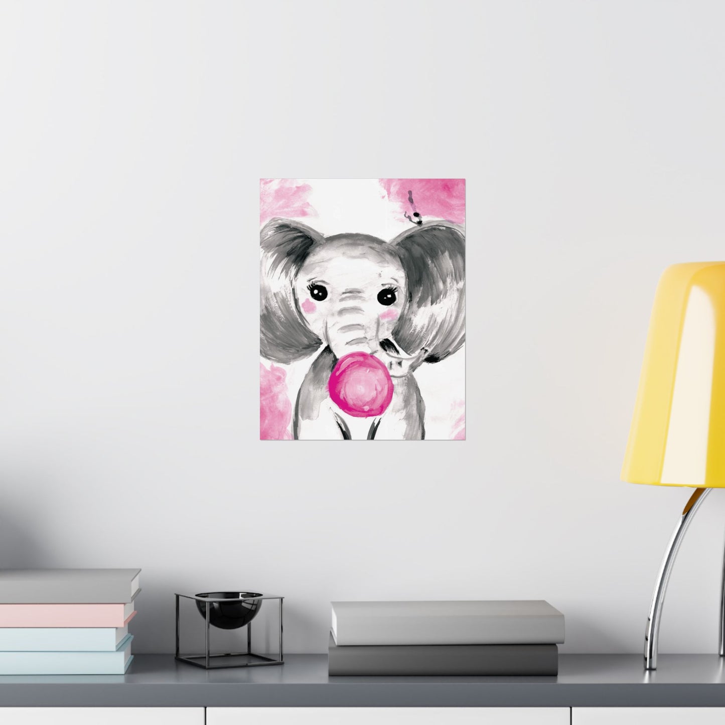 Little Elephant with pink bubblegum without AI - Matte Vertical Posters