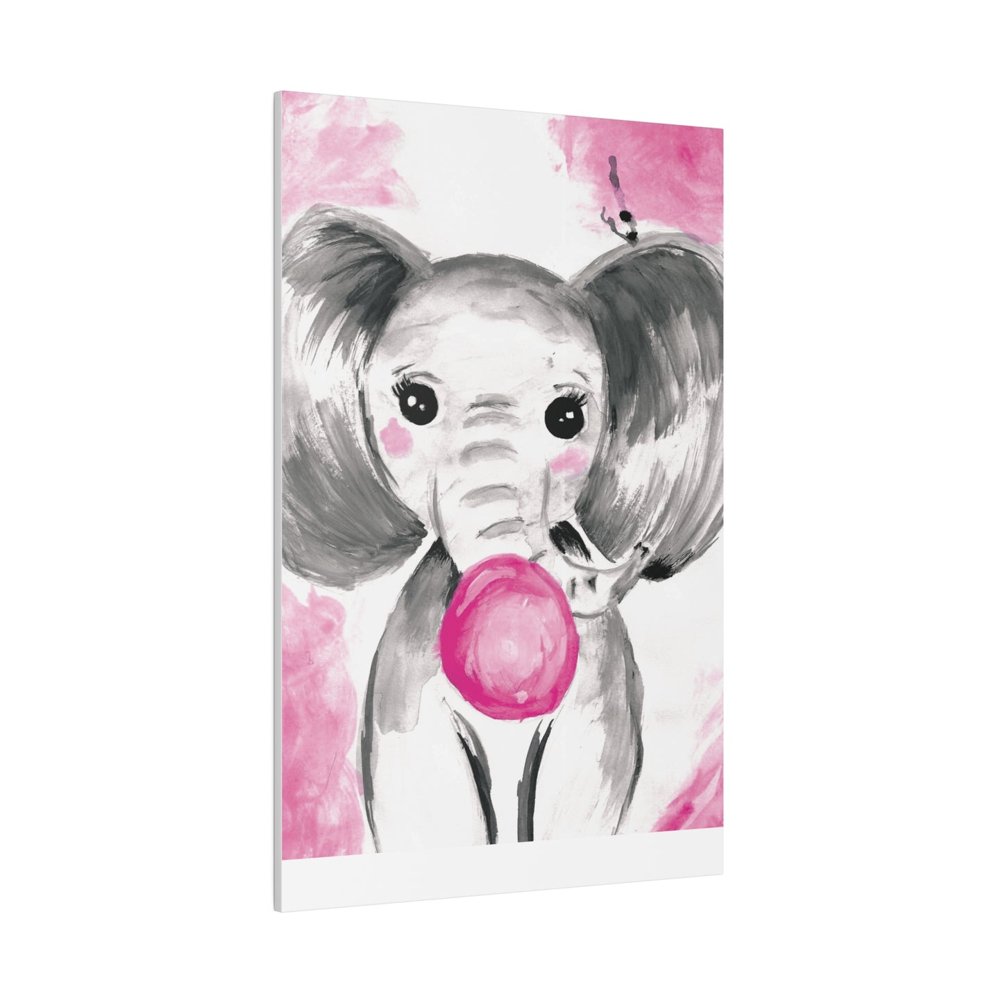 Little Elephant with pink bubblegum without AI - Matte Canvas, Stretched, 0.75"
