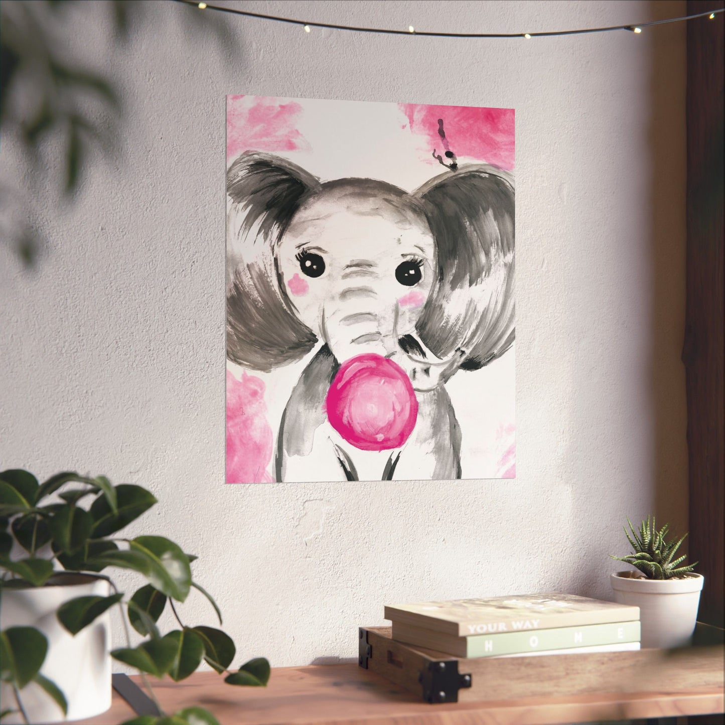 Little Elephant with pink bubblegum without AI - Matte Vertical Posters