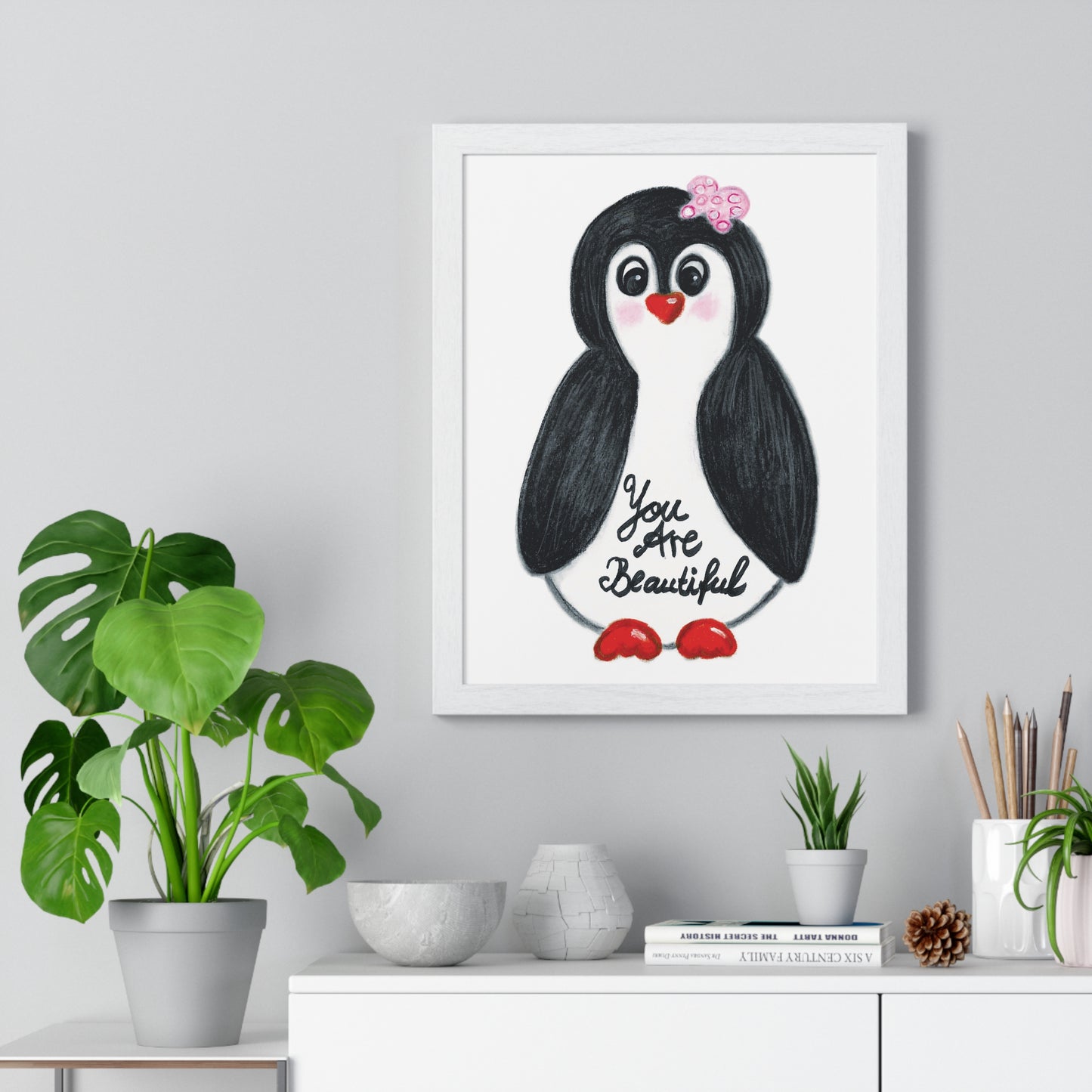 Little penguin beautiful - Vertical Framed Poster