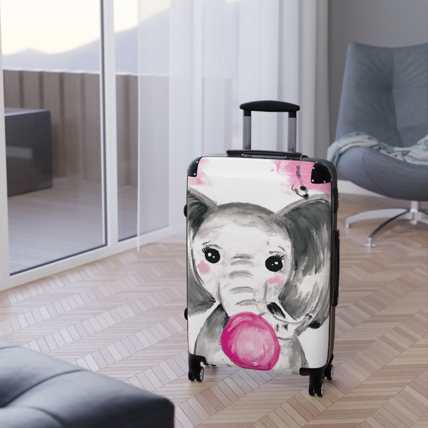 Little Elephant with pink bubblegum without AI - Suitcases