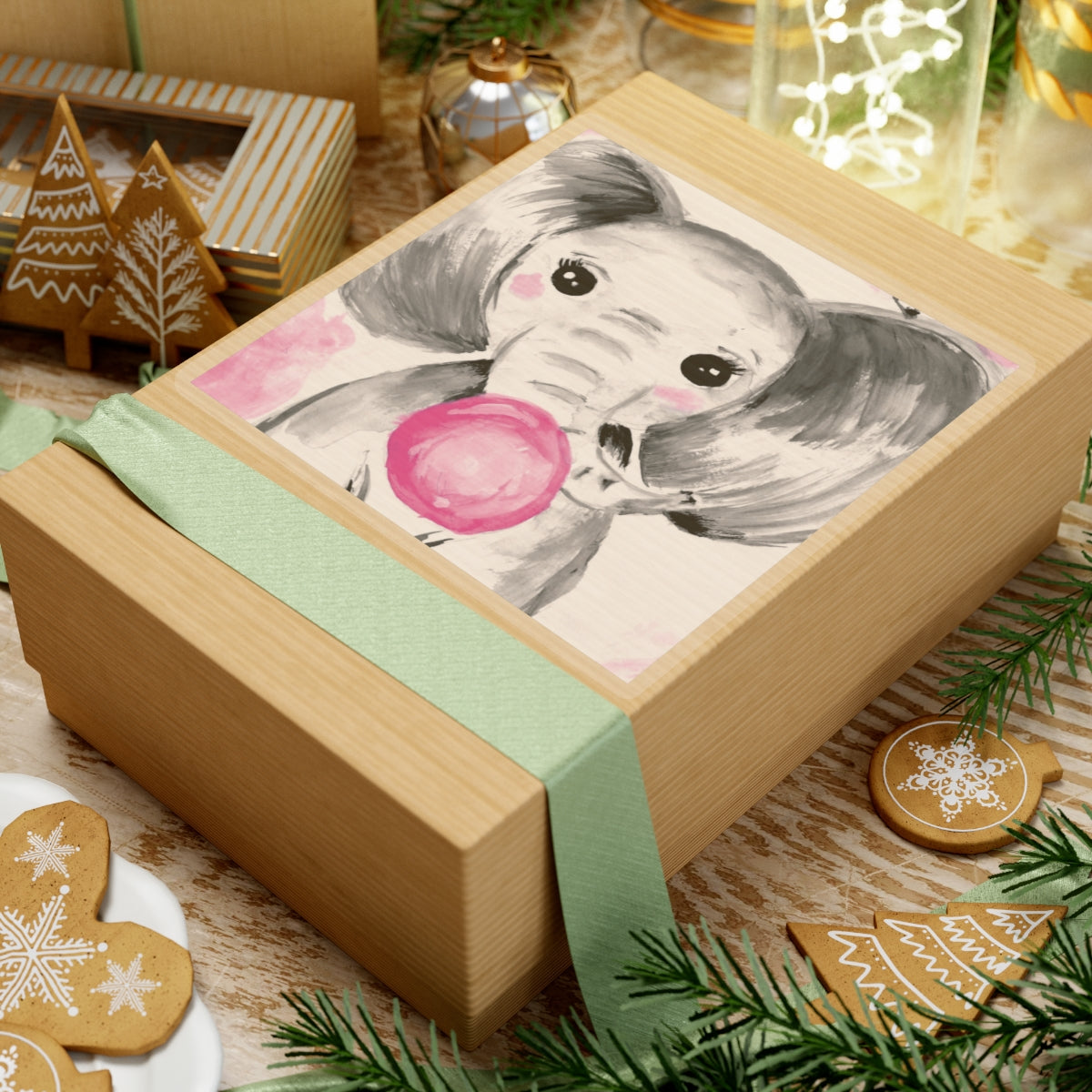 Little Elephant with pink bubblegum without AI - Kiss-Cut Stickers