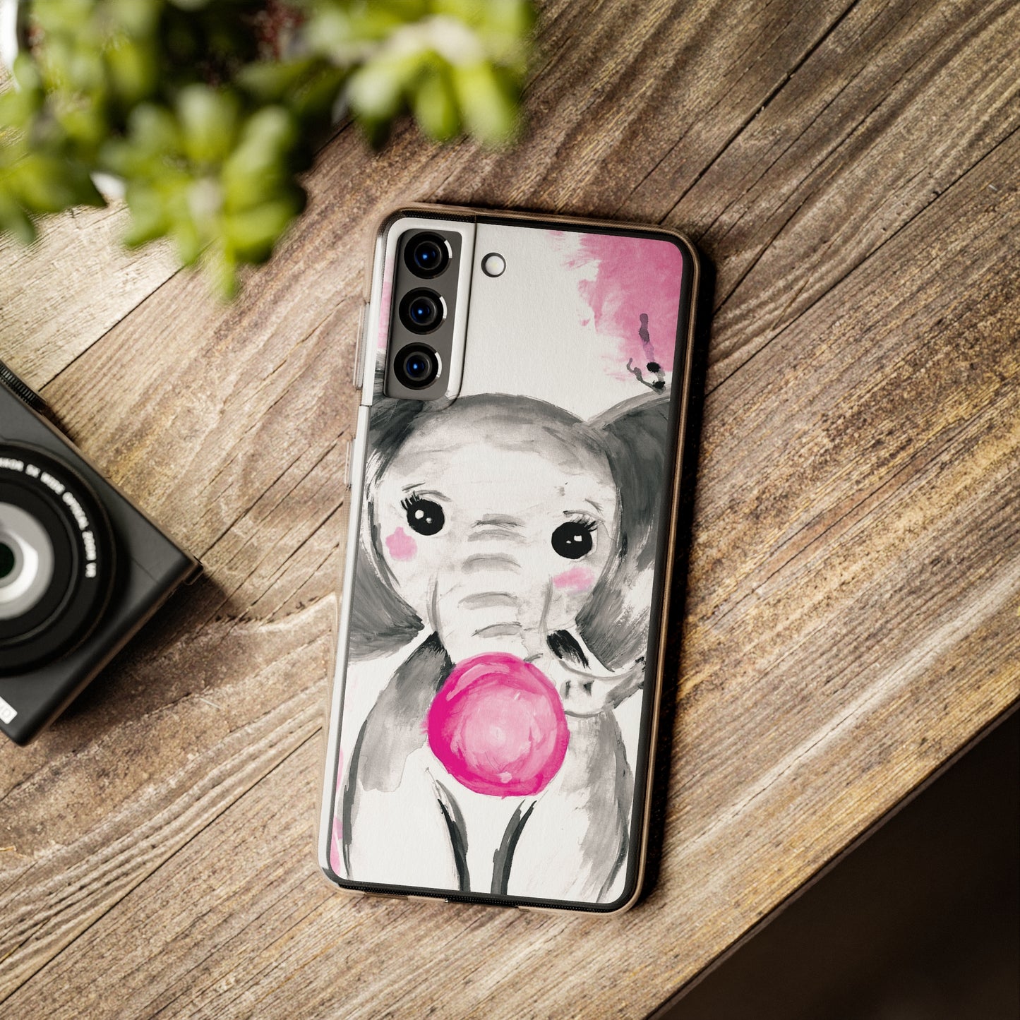 Little Elephant with pink bubblegum without AI - Soft Phone Cases