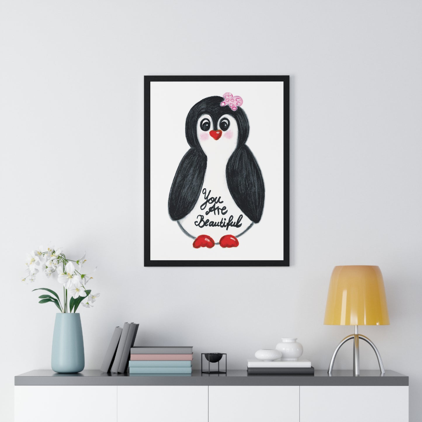 Little penguin beautiful - Vertical Framed Poster