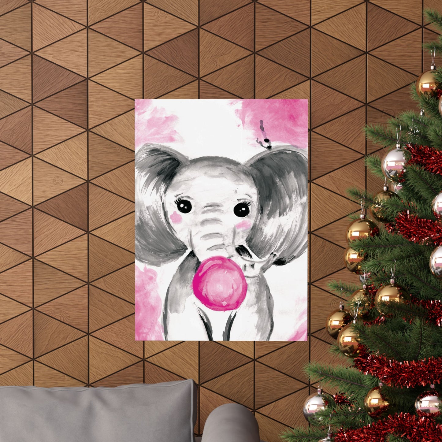 Little Elephant with pink bubblegum without AI - Matte Vertical Posters