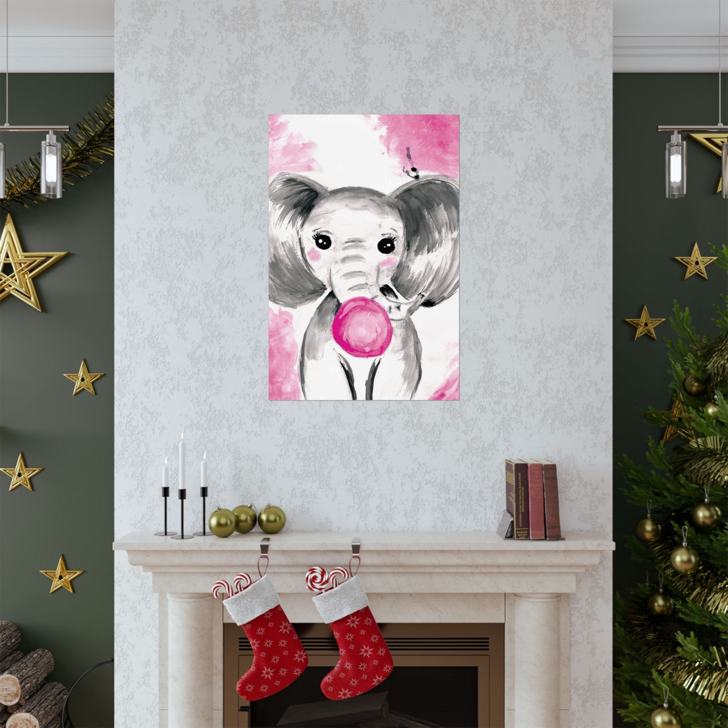 Little Elephant with pink bubblegum without AI - Matte Vertical Posters