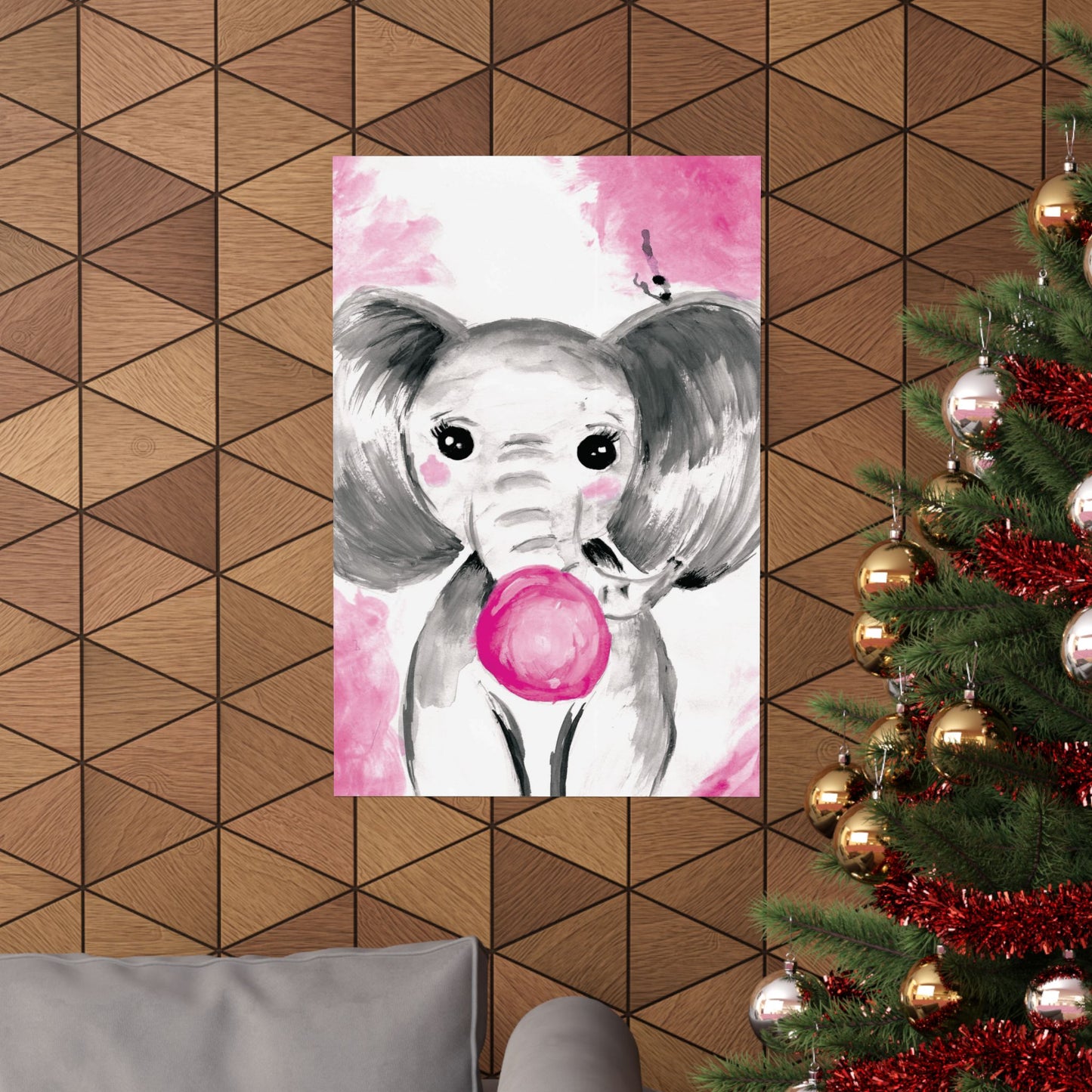 Little Elephant with pink bubblegum without AI - Matte Vertical Posters