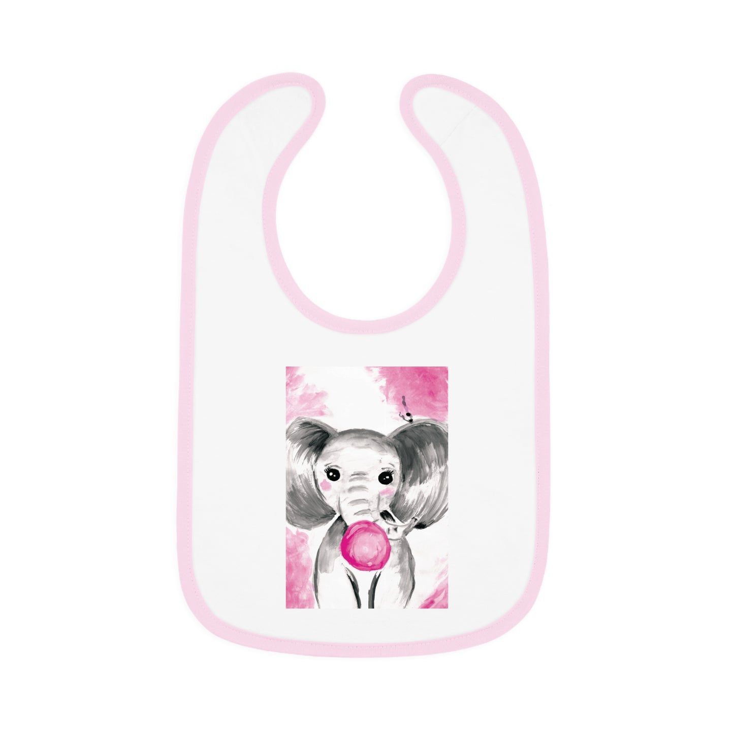 Little Elephant with pink bubblegum without AI - Baby Contrast Trim Jersey Bib