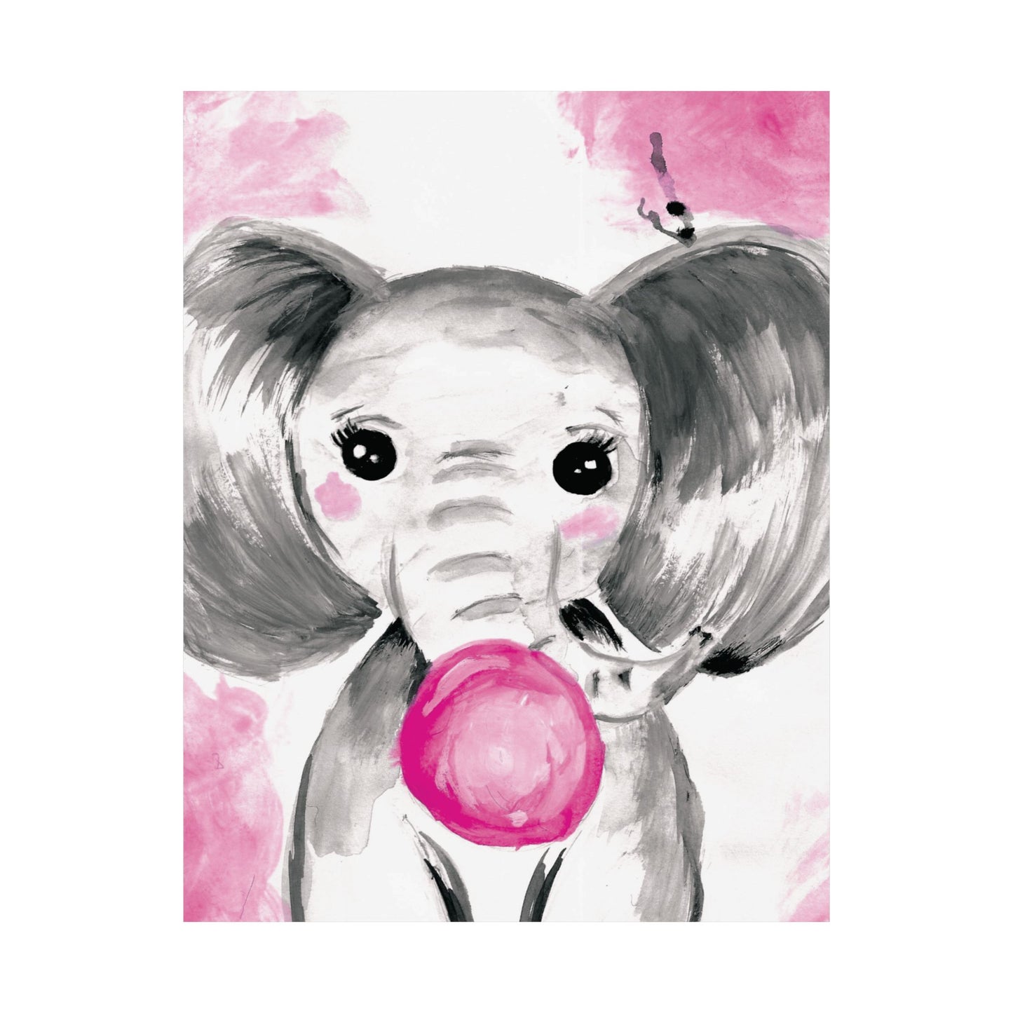 Little Elephant with pink bubblegum without AI - Matte Vertical Posters