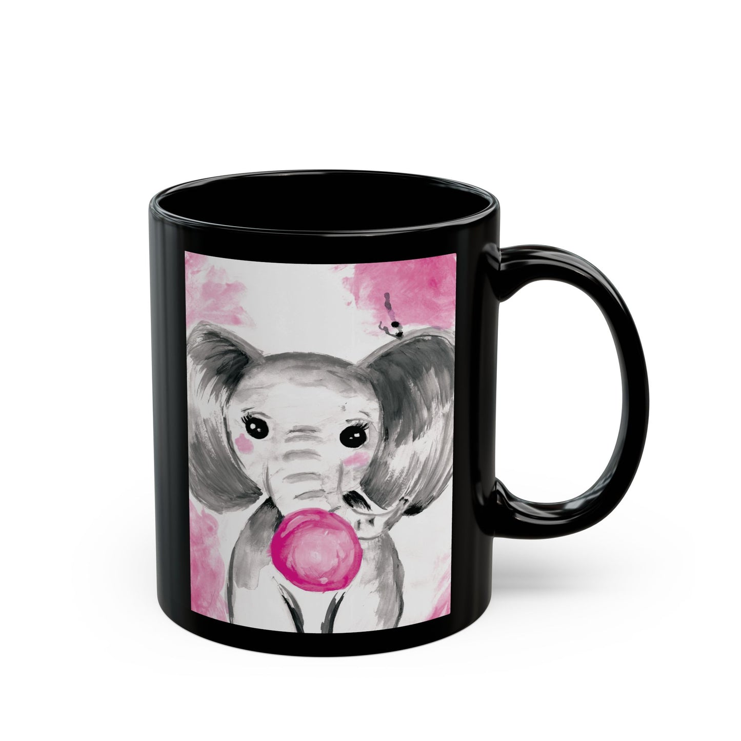 Little Elephant with pink bubblegum without AI - Black Mug (11oz, 15oz)