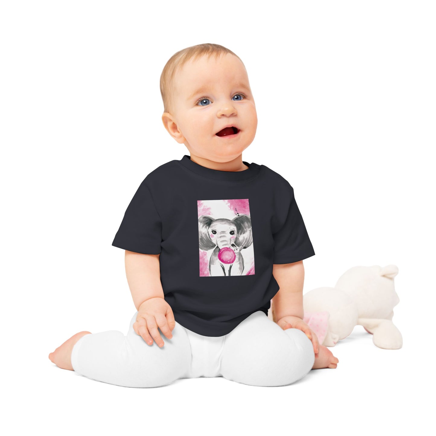Little Elephant with pink bubblegum without AI - Baby T-Shirt