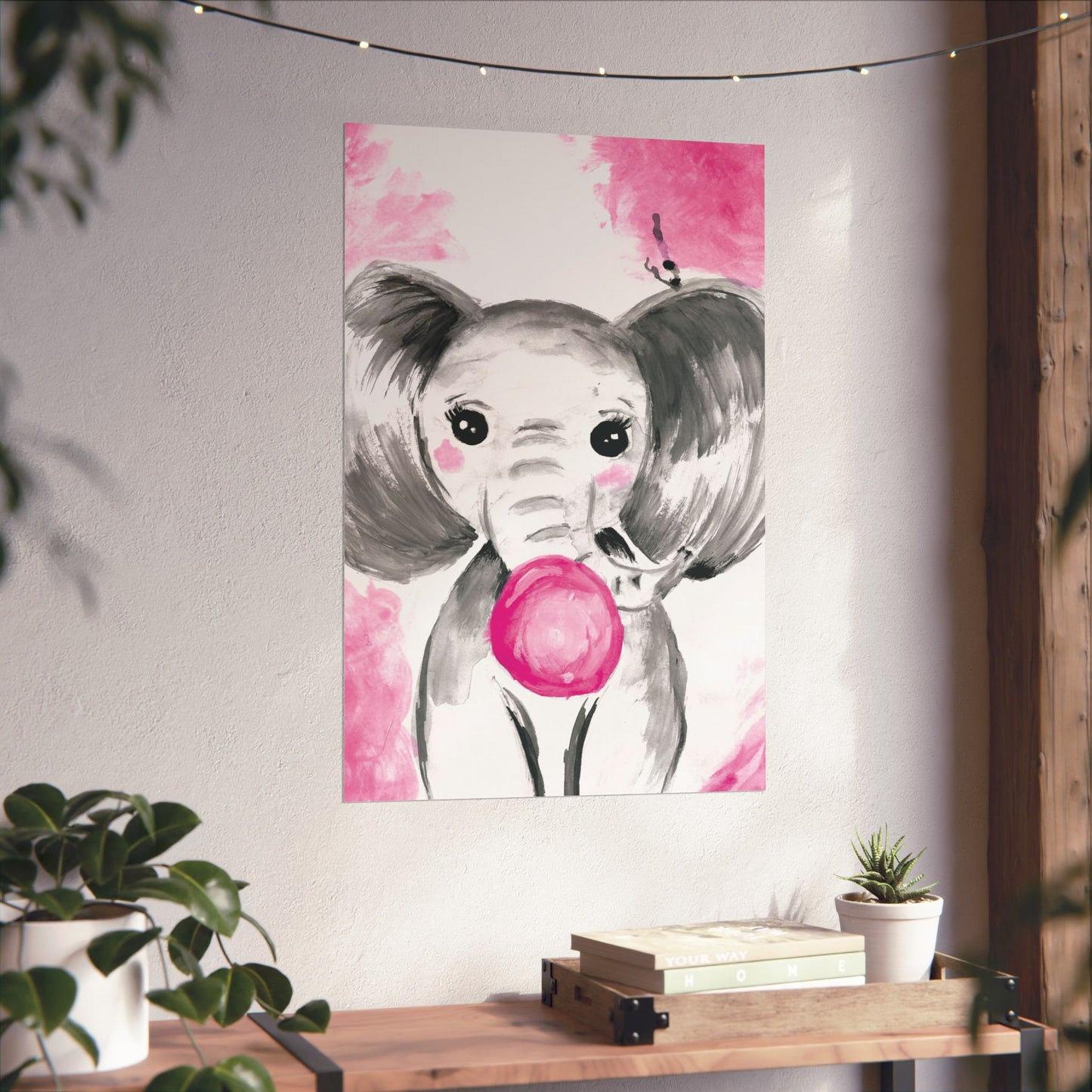 Little Elephant with pink bubblegum without AI - Matte Vertical Posters